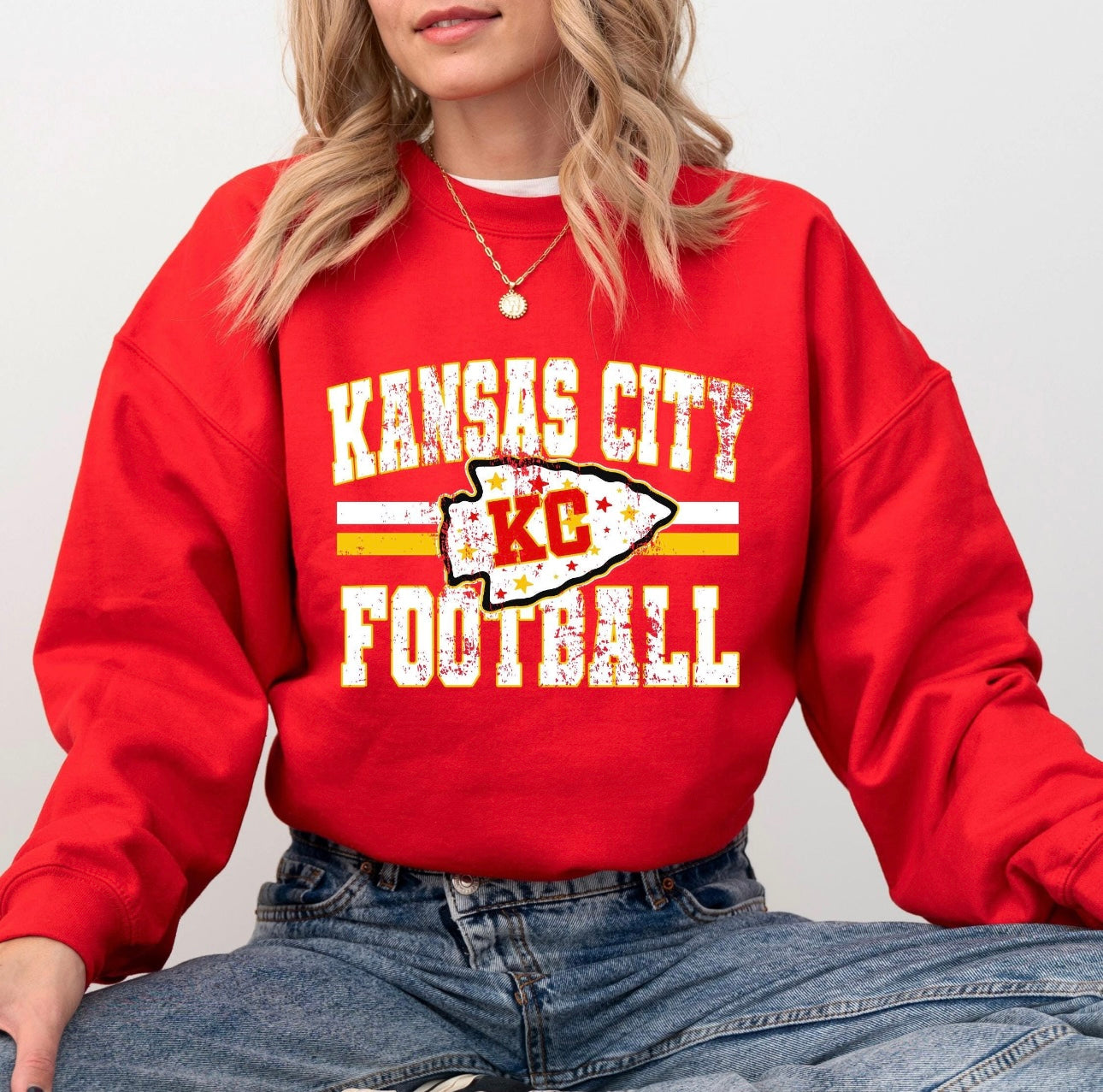 **DEAL PRICE** Distressed Kansas City Star Arrowhead Red Sweatshirt