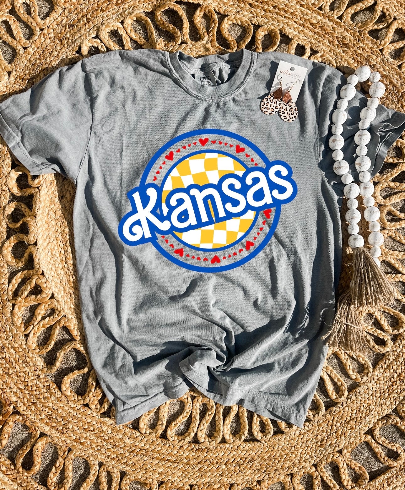 Kansas Checkered Circle Grey Comfort Colors Tee