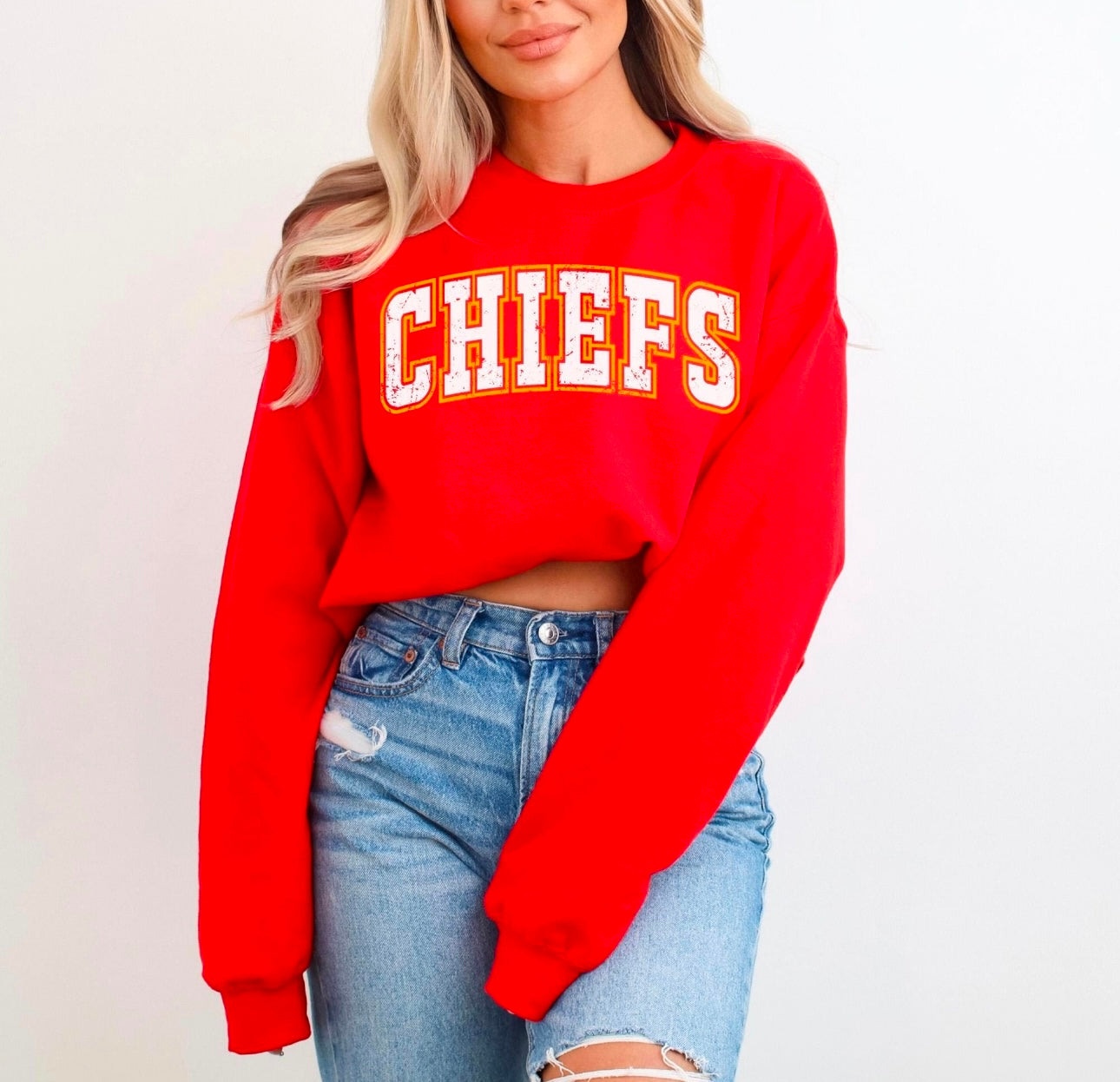 *C H I E F S* Gold & White Blocked Red Sweatshirt