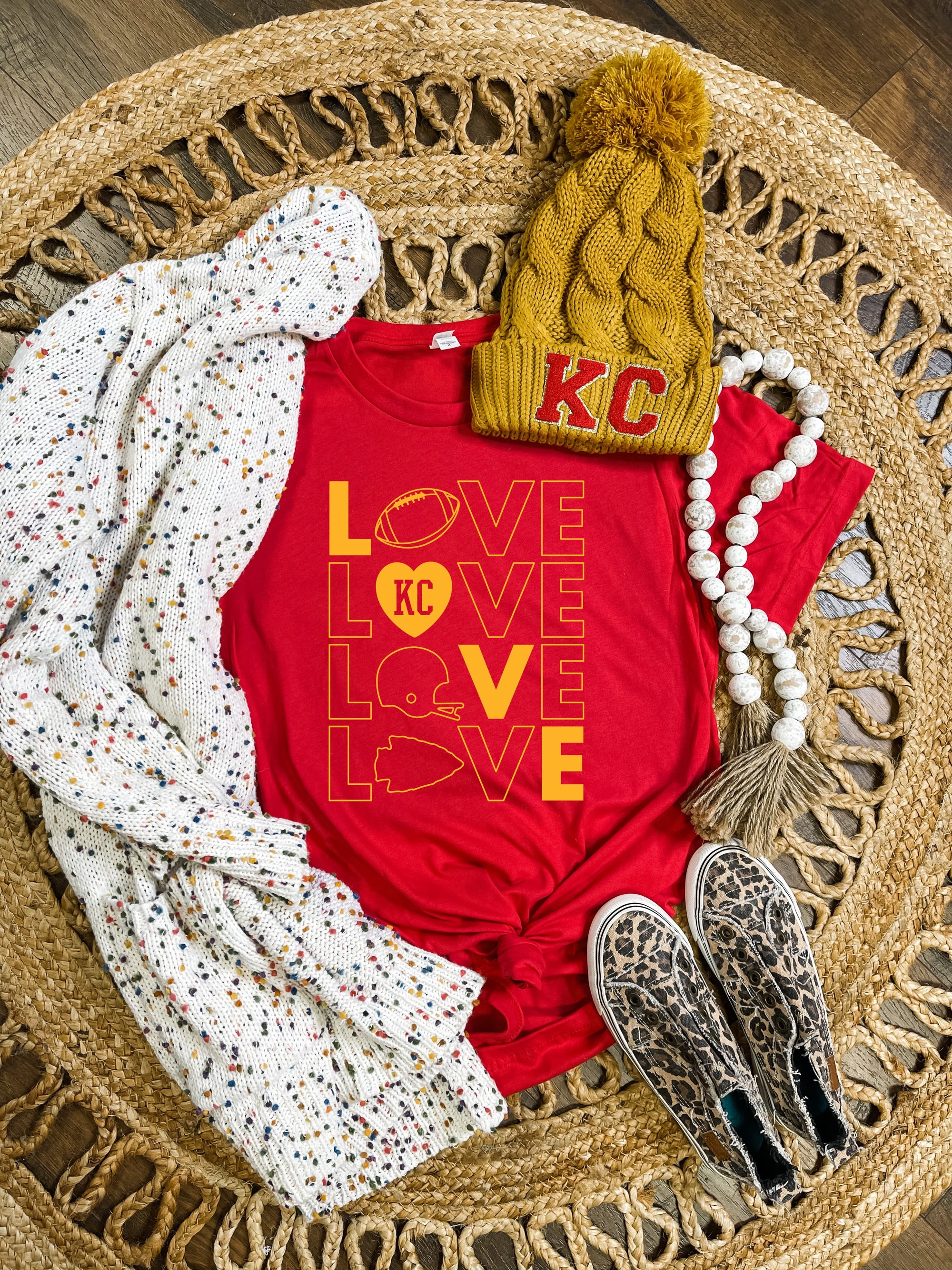 Love KC Repeat Football Red Tee