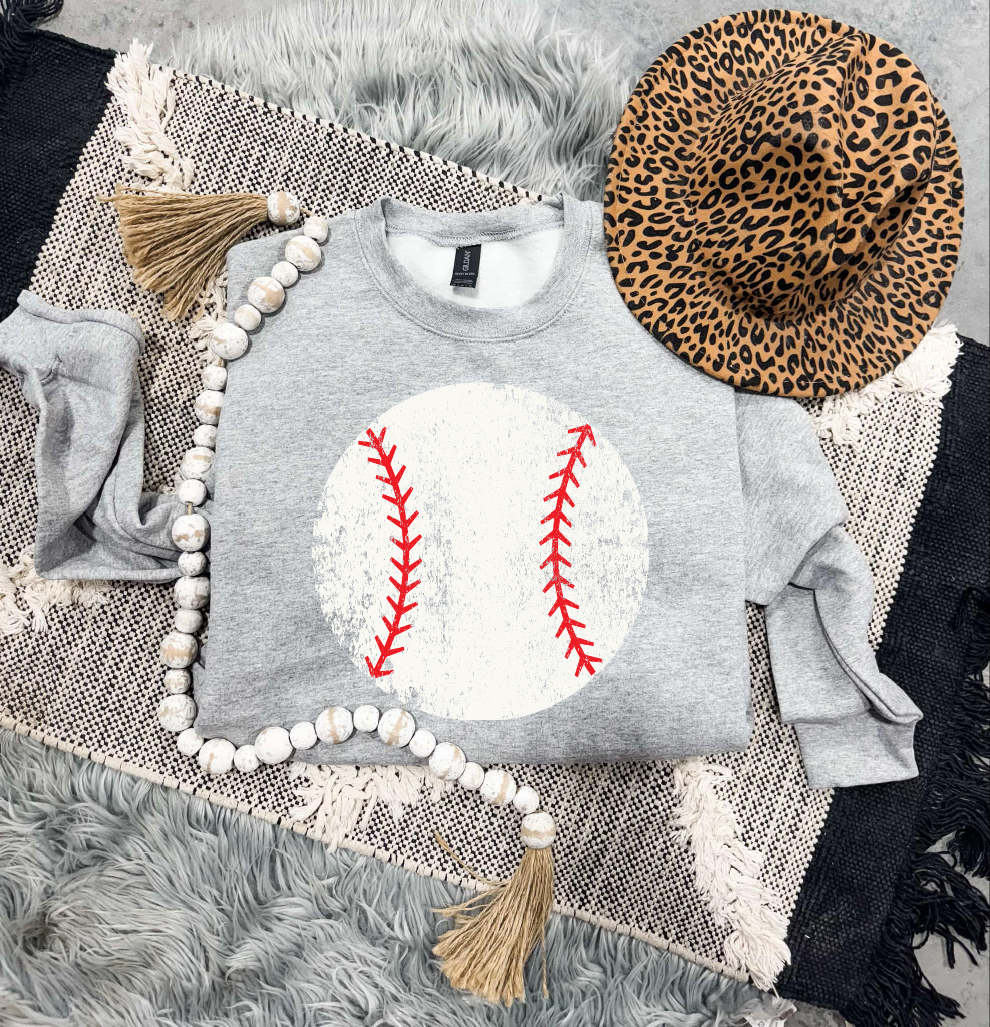 Distressed Full Baseball Sports Grey Sweatshirt