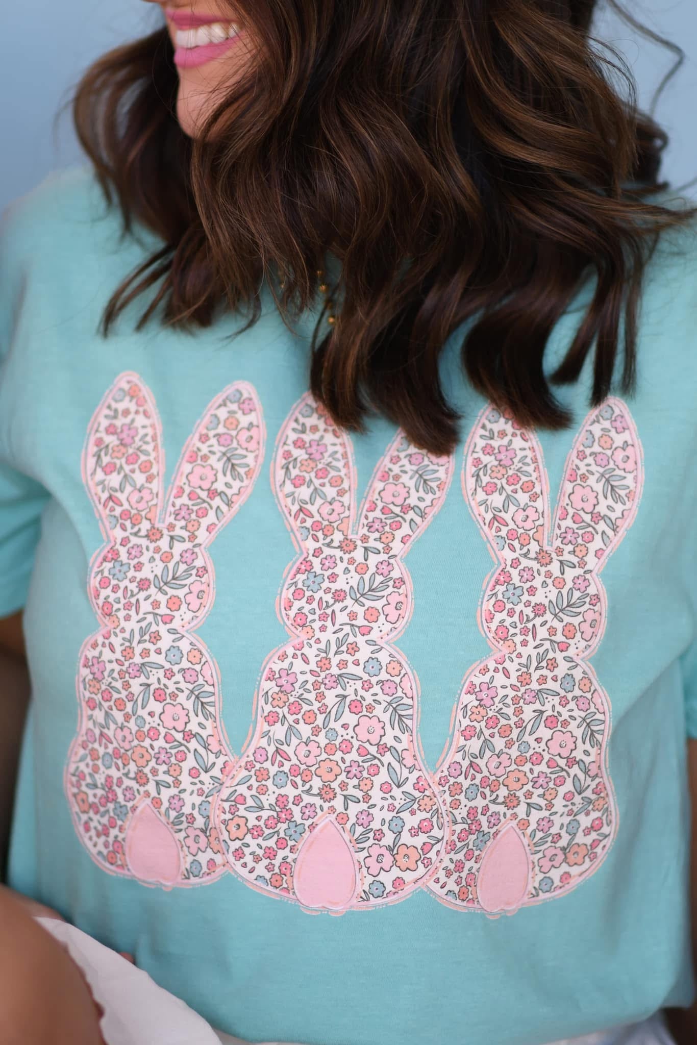 Daisy Floral Triple Bunnies Mint Tee