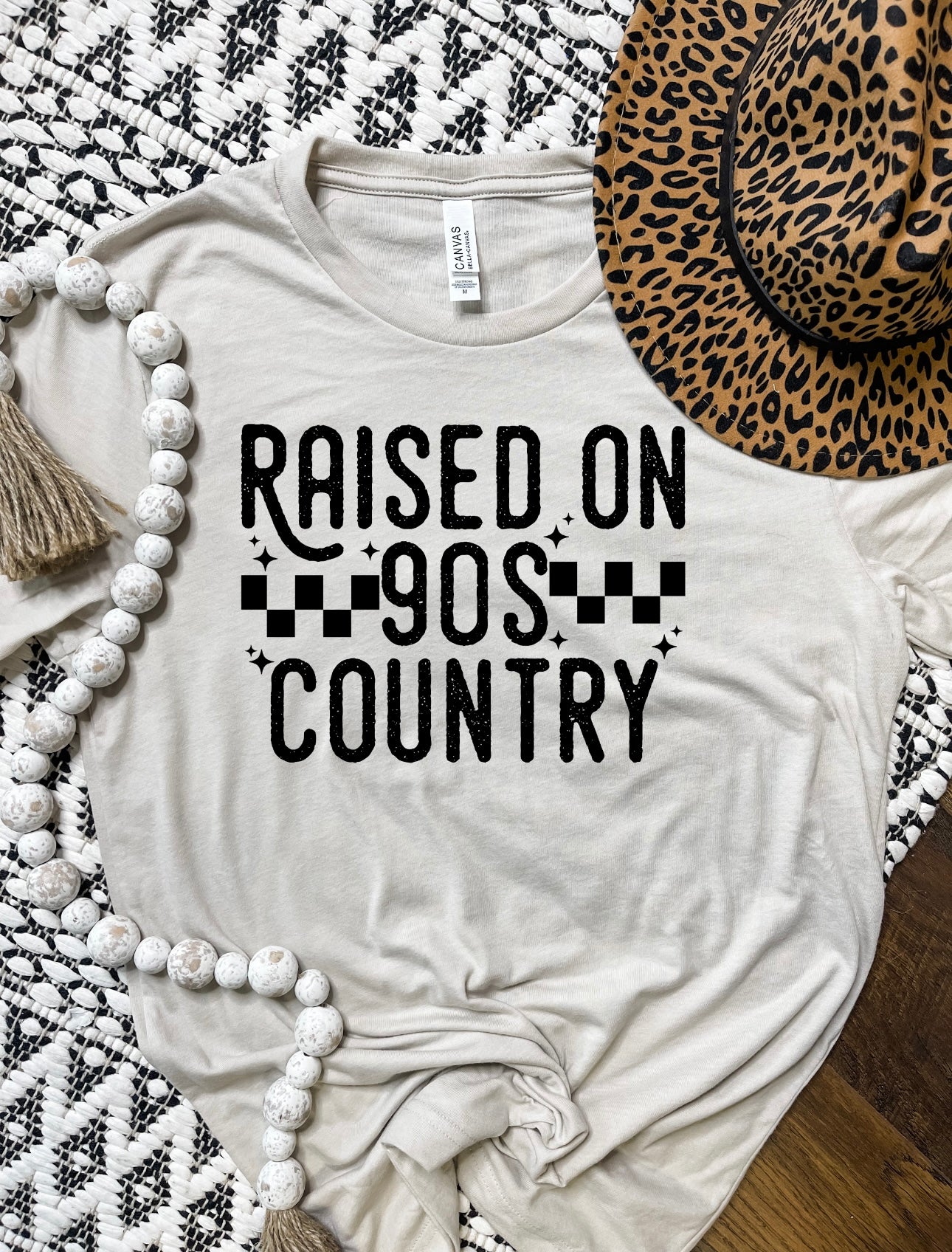 Raise On 90s Country Checkered Heather Dust Tee