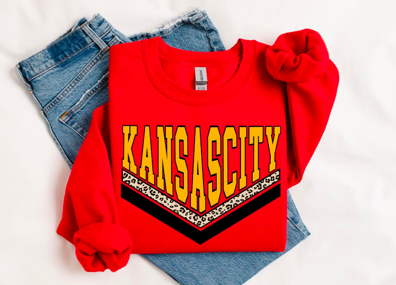 **HALFTIME DEAL** Gold Kansas City Leopard Stripe Red Sweatshirt