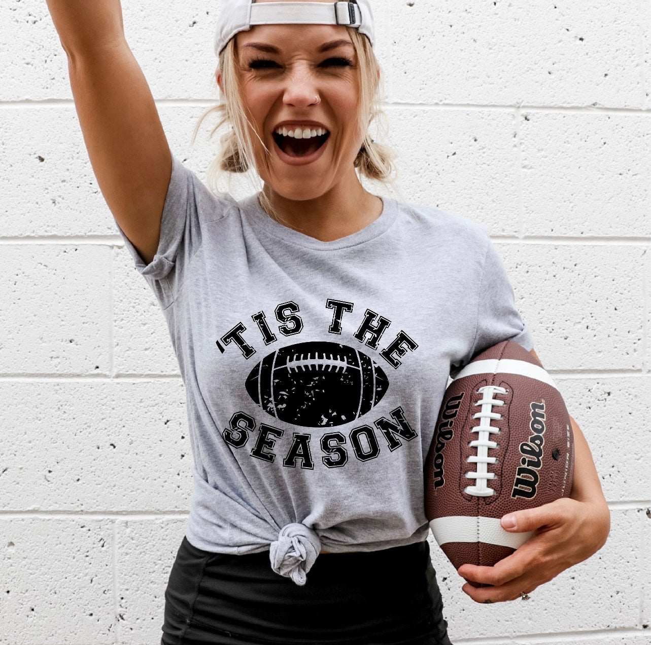 Distressed Black 'Tis The Season Football Heather Grey Tee