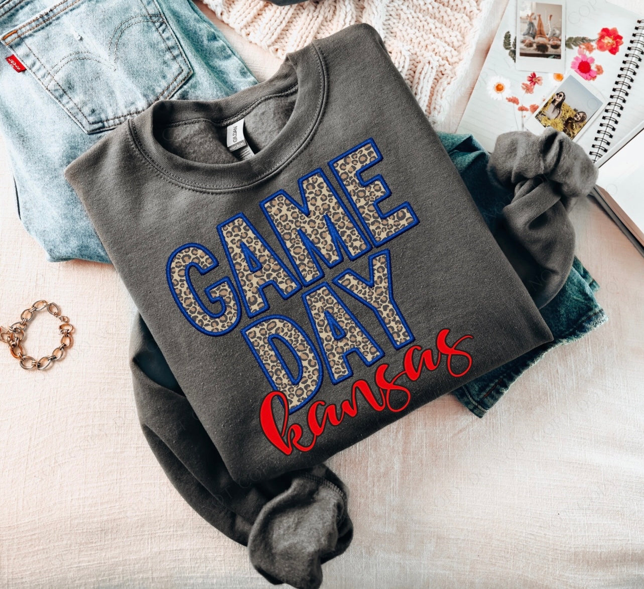 Leopard Game Day Red Kansas Charcoal Sweatshirt