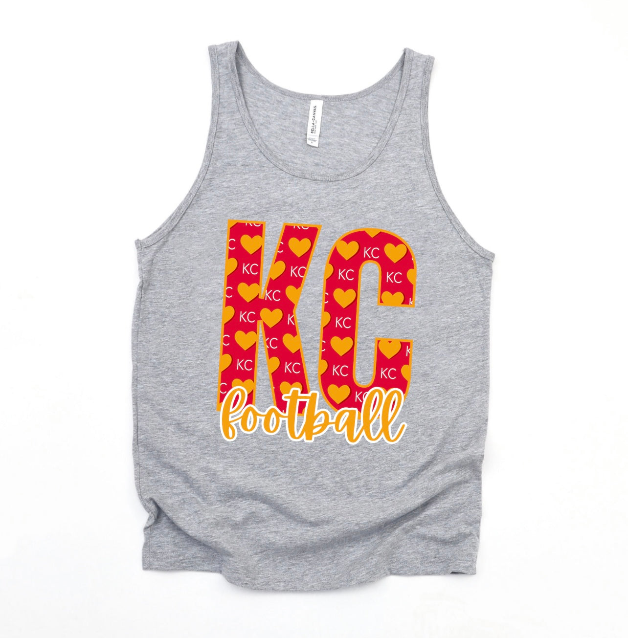 KC Heart Football Script Heather Grey Tank Top