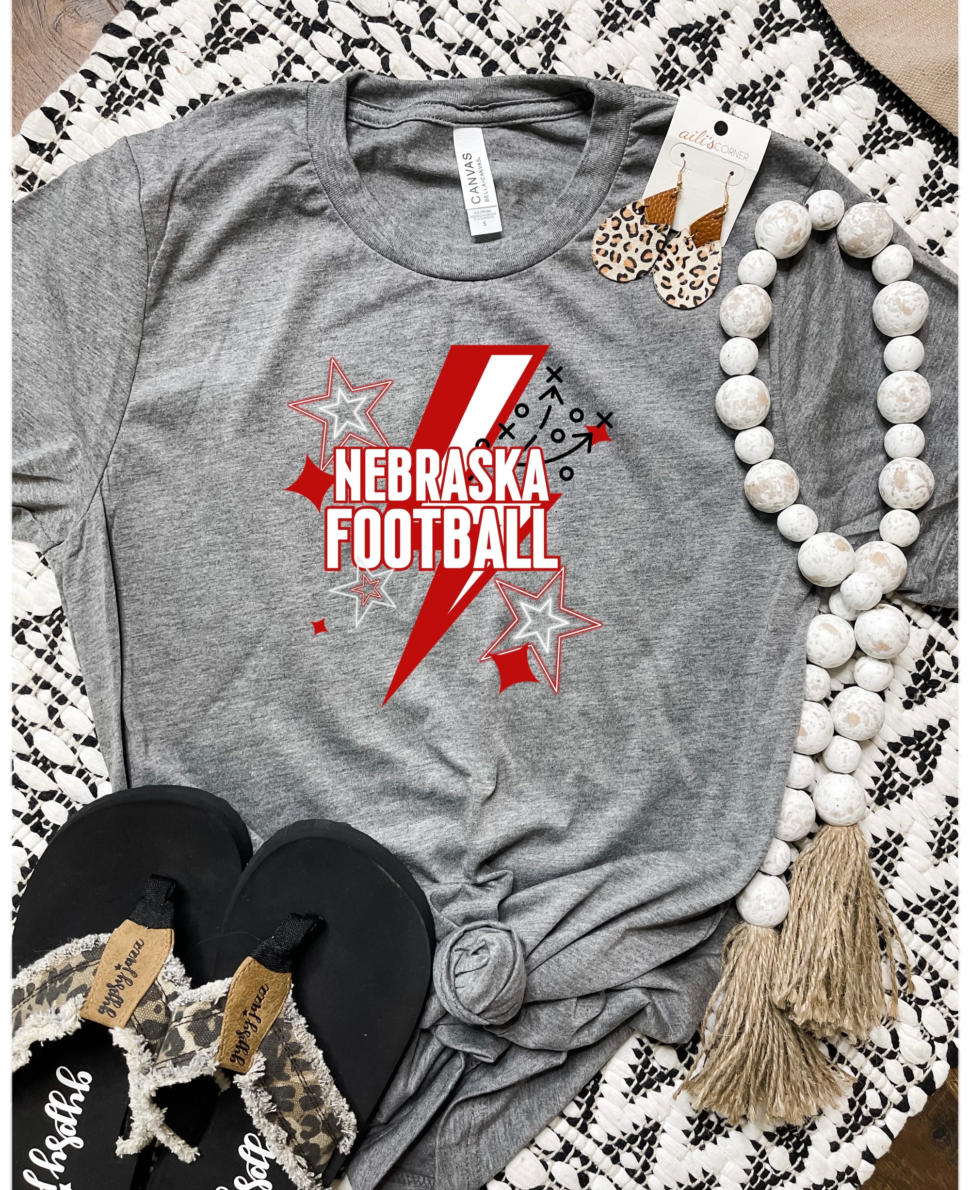 Nebraska Football Lightening Bolt Charcoal Tee