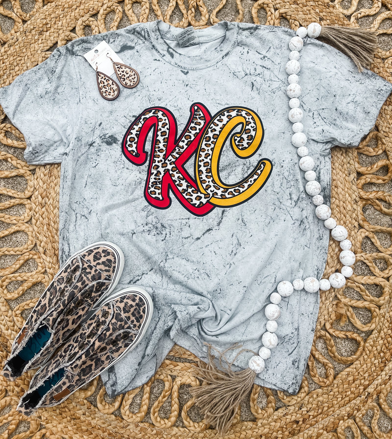 KC Football Cheetah Mustard Tee - Olive Street Boutique