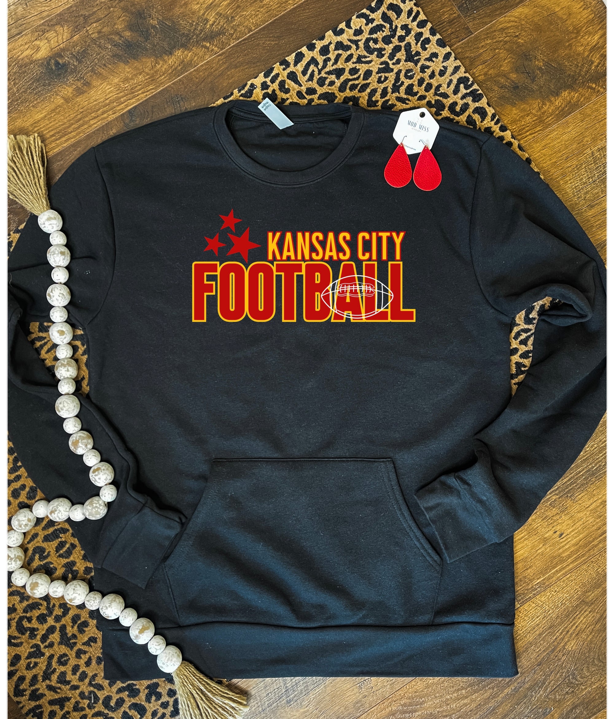 3 Red Star Kansas City Football Black Pocket Sweatshirt