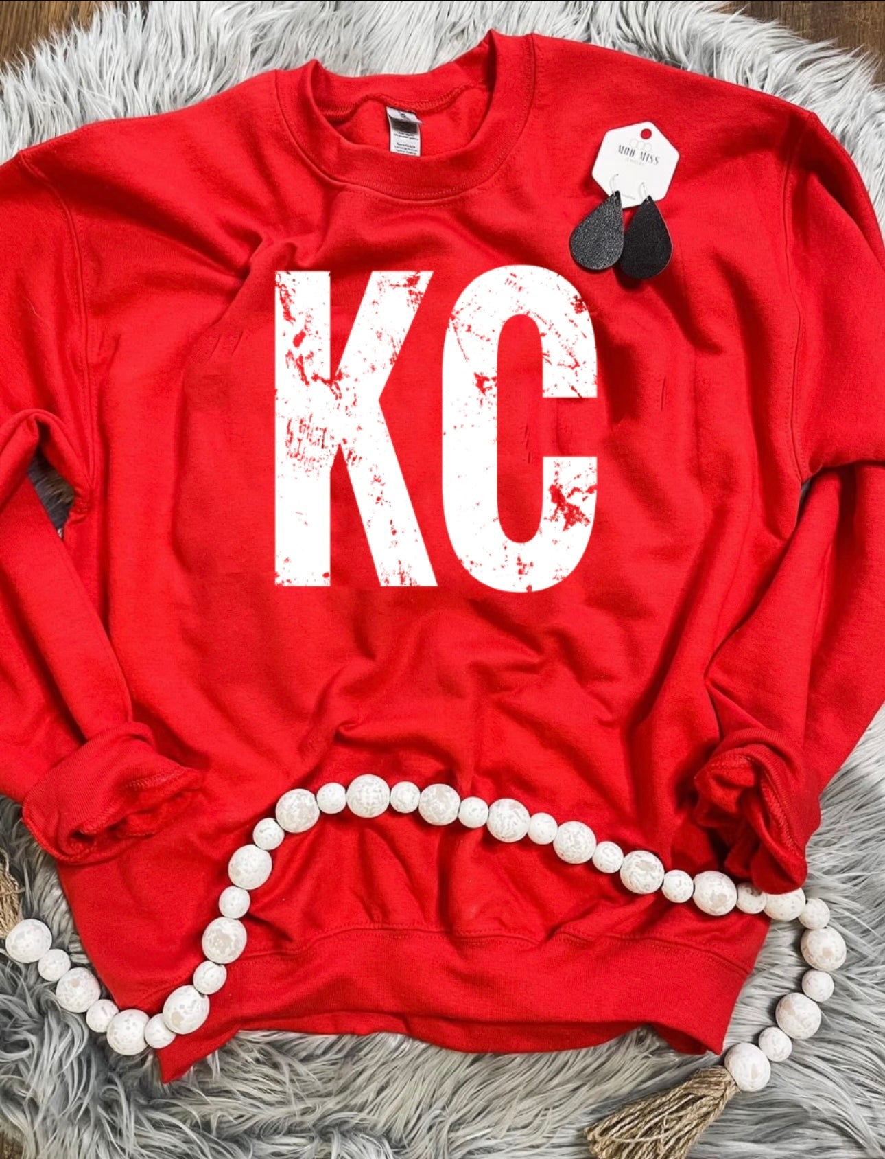 White Distressed KC Red Sweatshirt