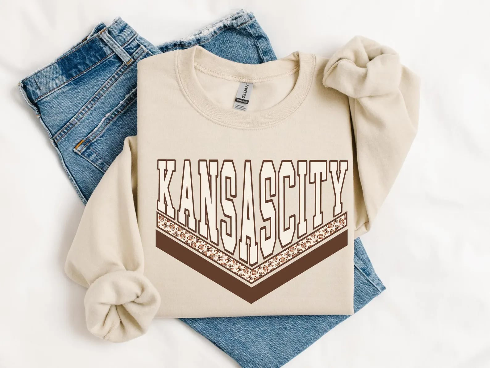 **HALFTIME DEAL** Cream Kansas City Football Stripes Sand Sweatshirt