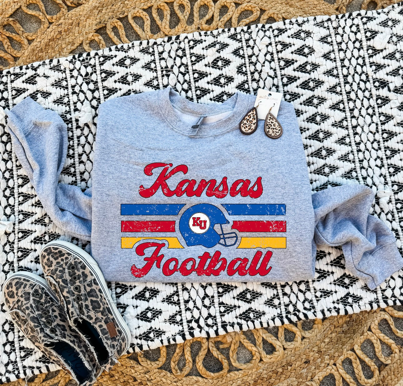 Distressed Retro Football Sports Grey Sweatshirt