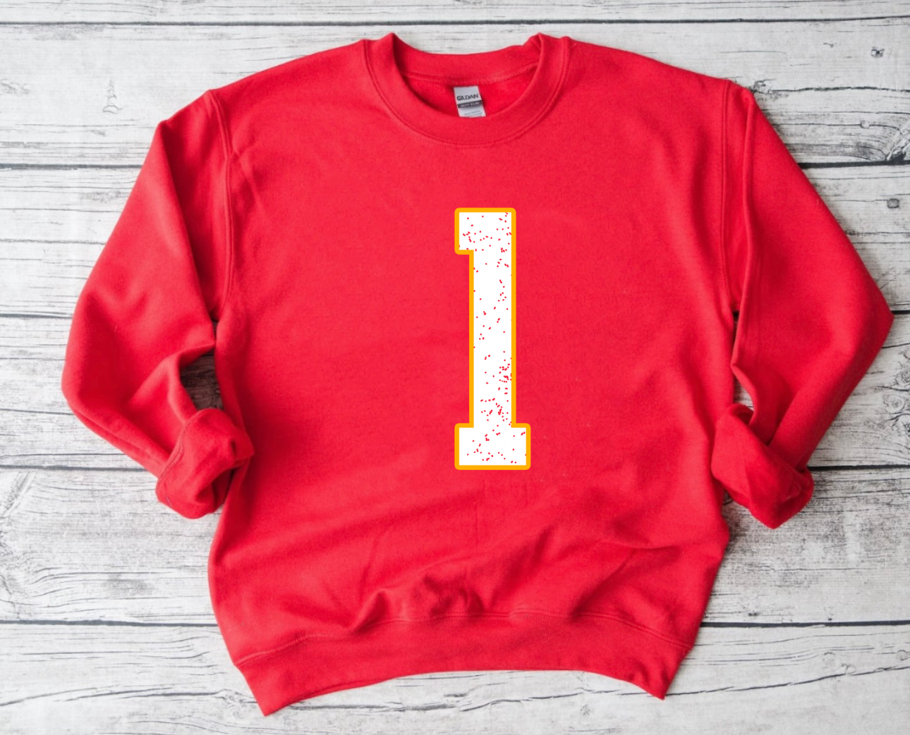 Distressed #1 Red Sweatshirt