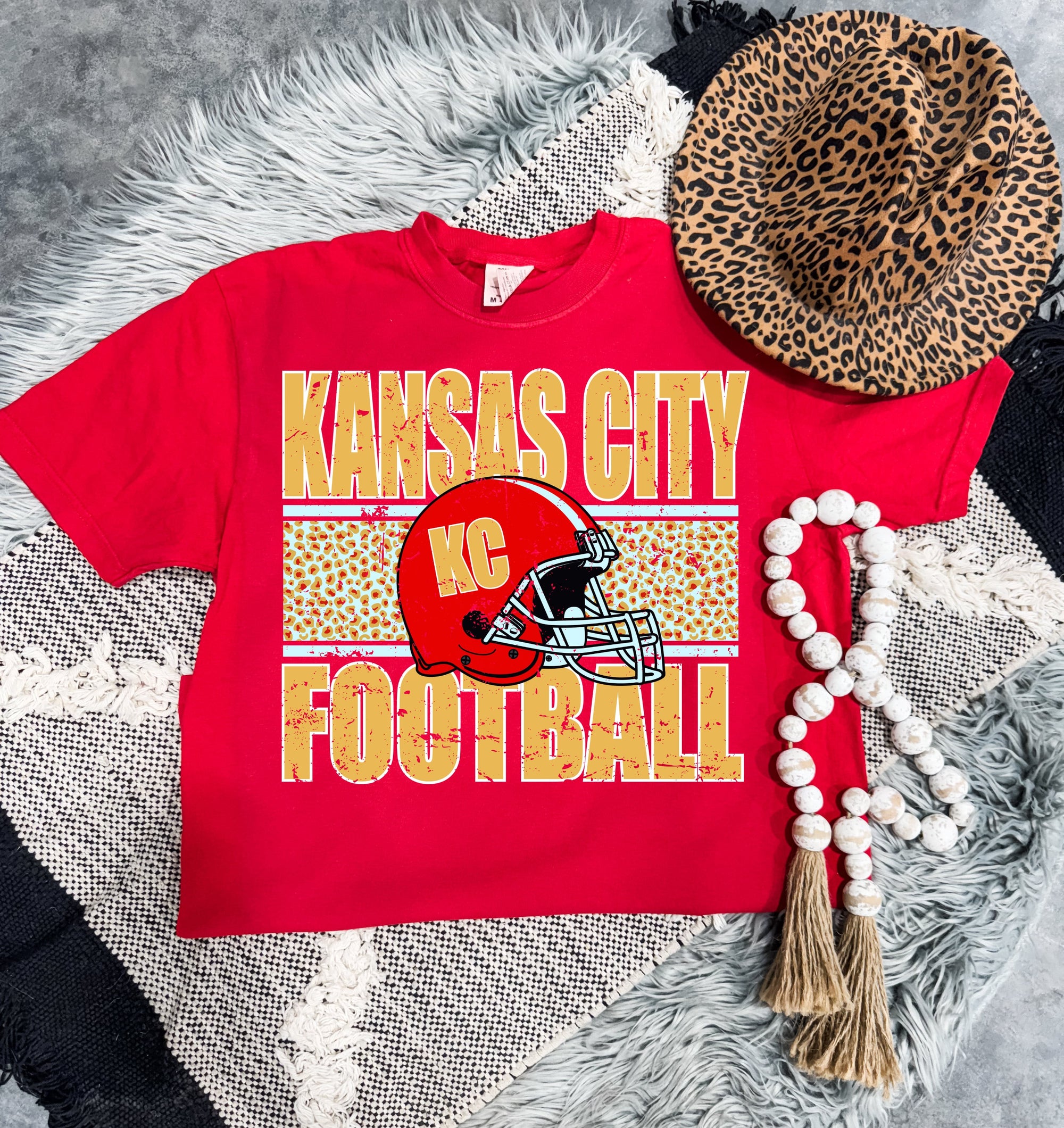 Gold Kansas City Football Red Cheetah Red Tee