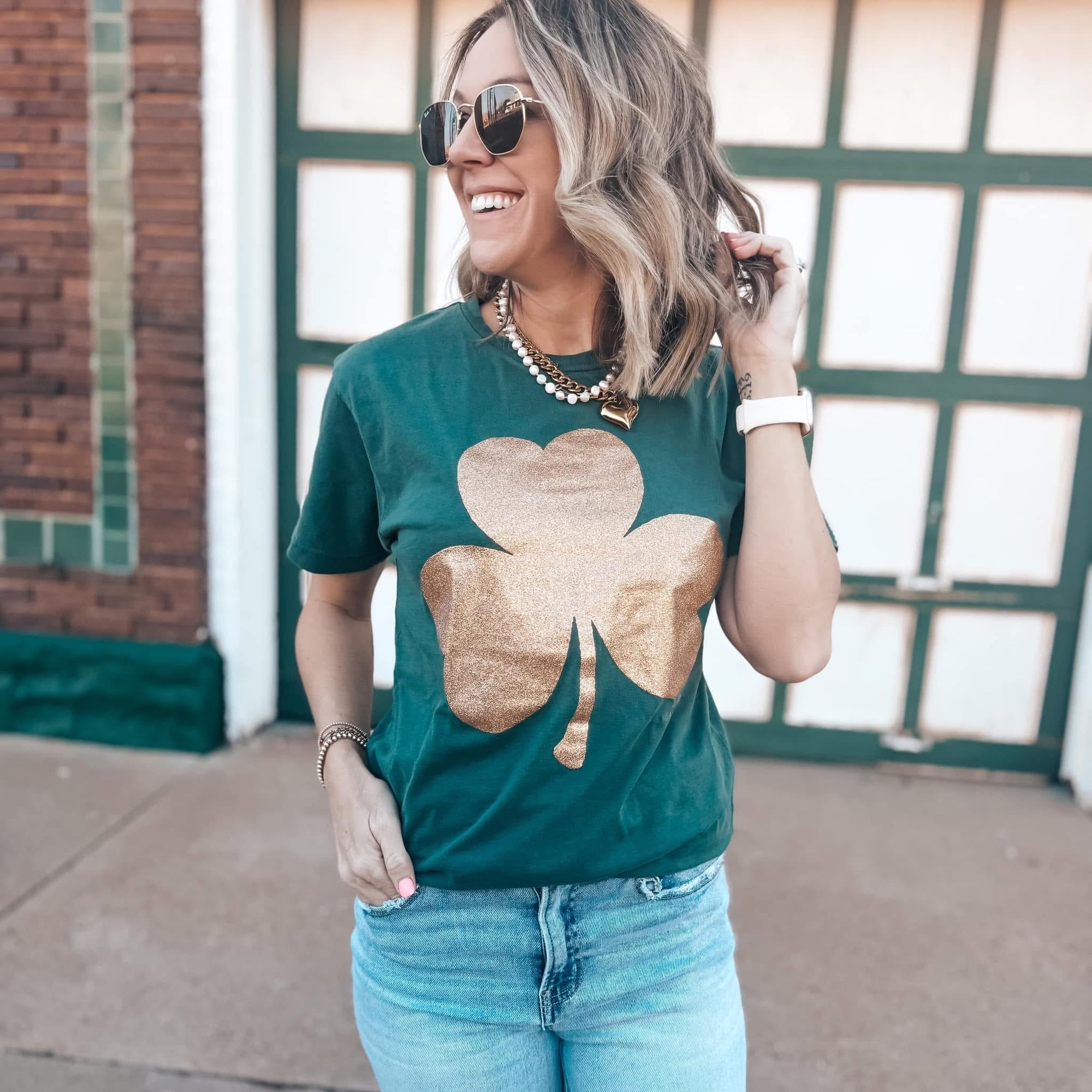 **PREORDER** Gold Glitter Shamrock Green Tee