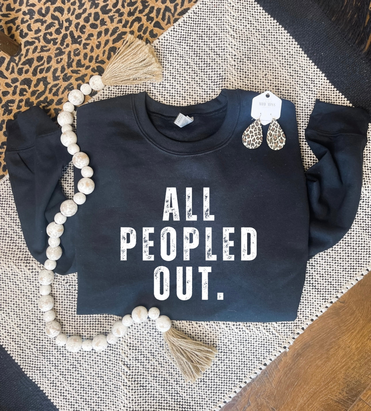 White All Peopled Out Black Sweatshirt