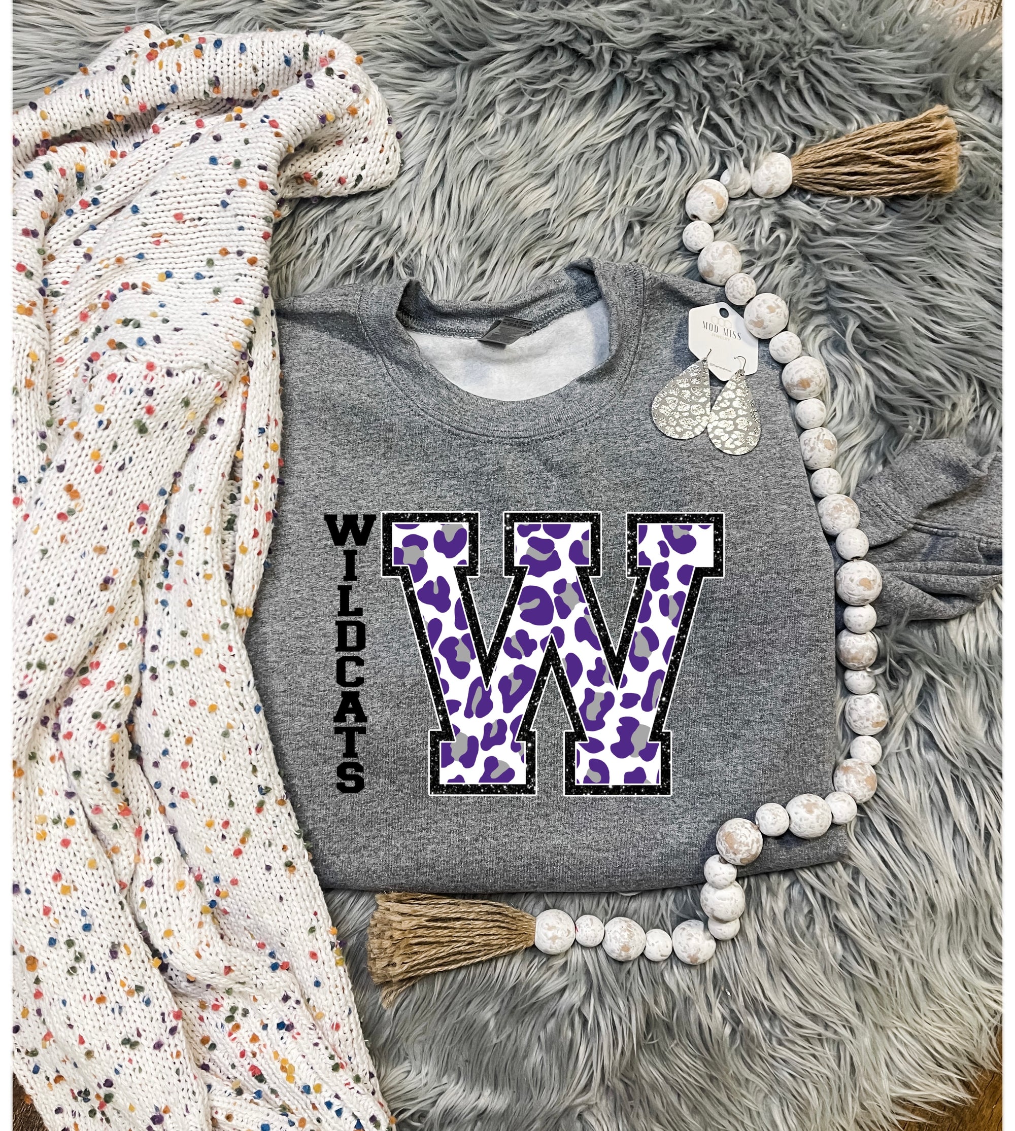 Wildcats W Purple Leopard Dark Grey Sweatshirt