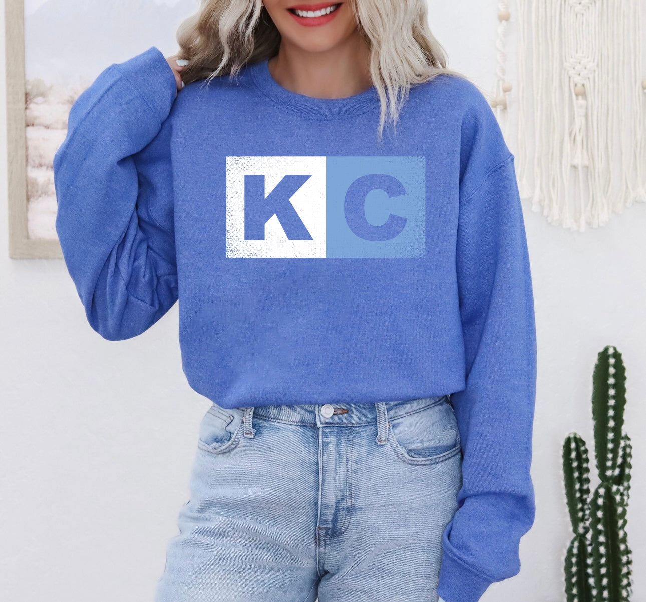 Blue & White KC Block Heather Blue Sweatshirt