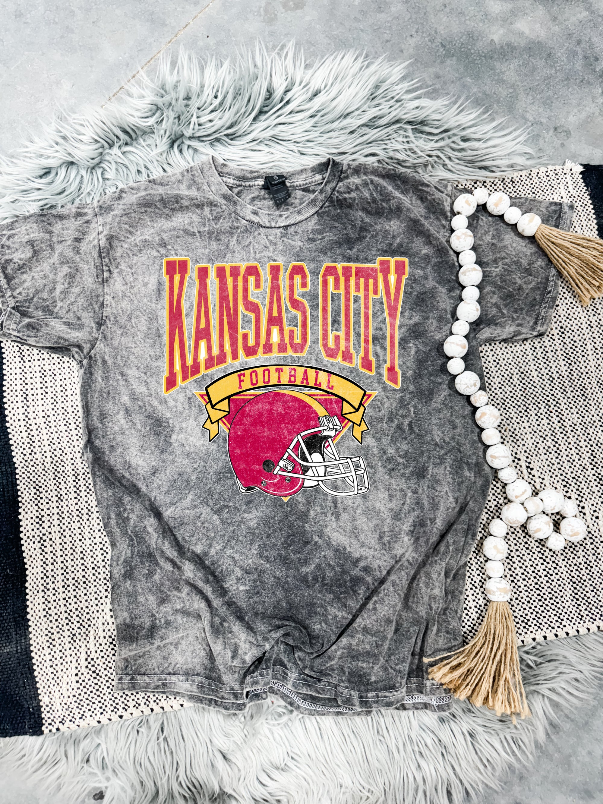 **HALFTIME DEAL** KC Football Ribbon Grey Mineral Wash Tee