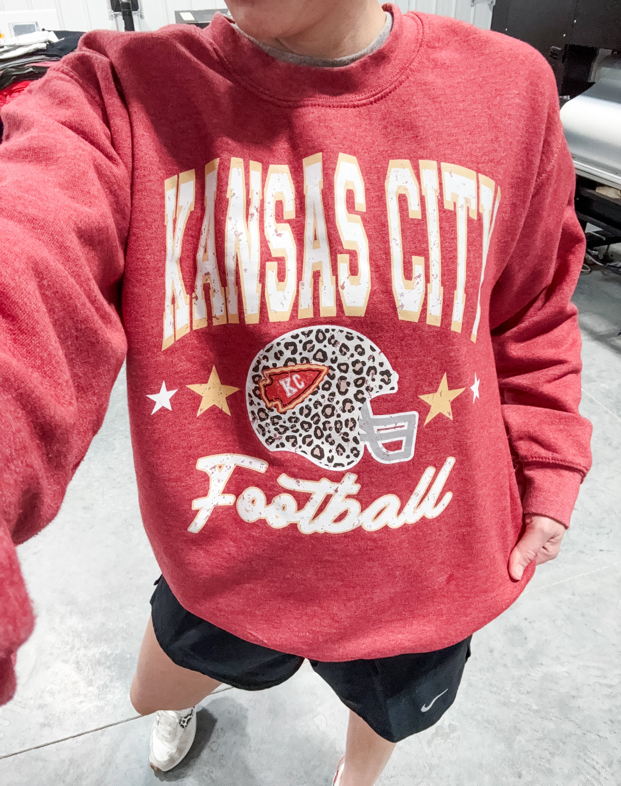 **TODAY ONLY DEAL** Kansas City Football Stars & Helmet Heather Red Sweatshirt