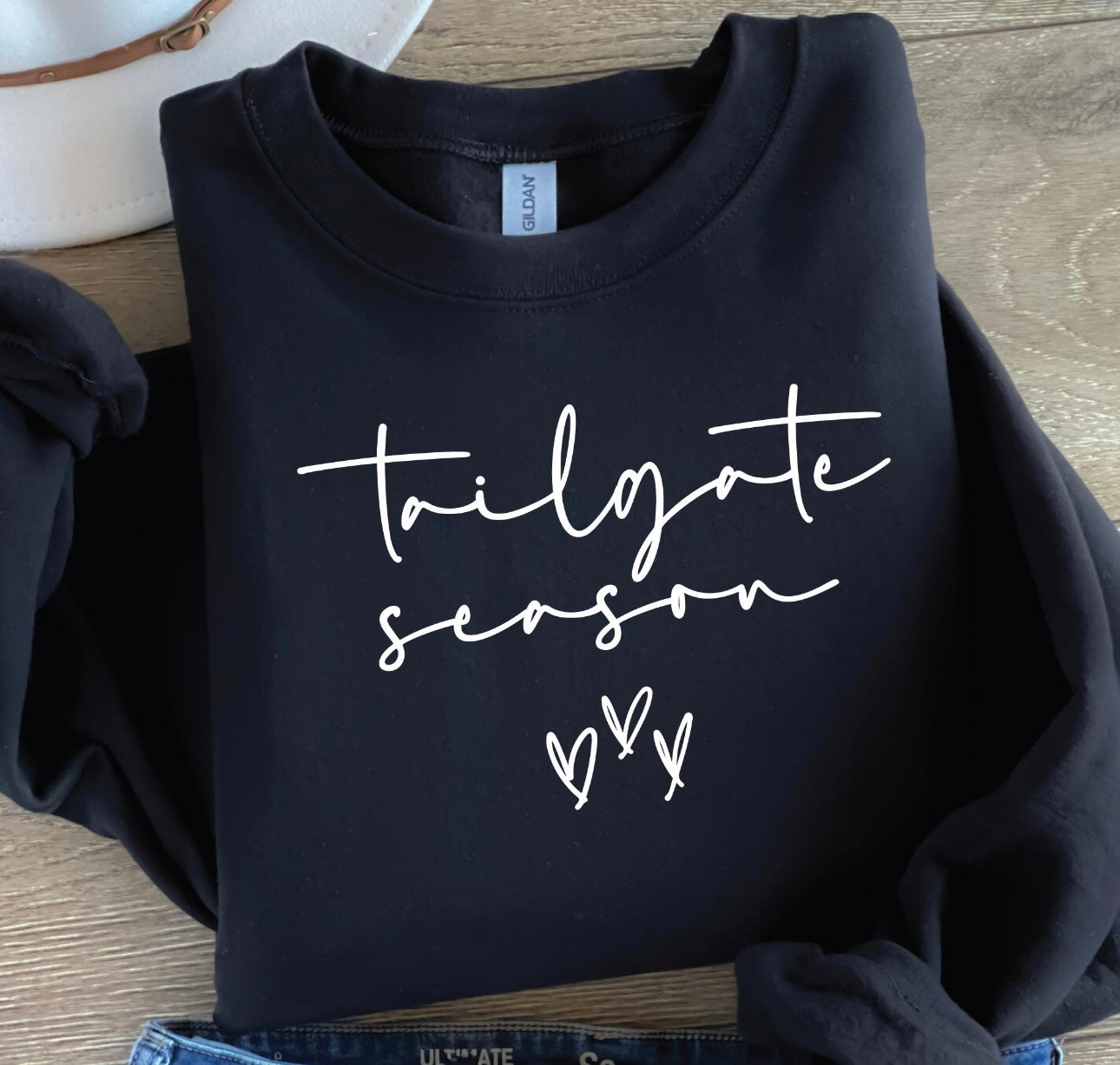 **HALFTIME DEAL** Tailgate Season Script Hearts Black Sweatshirt