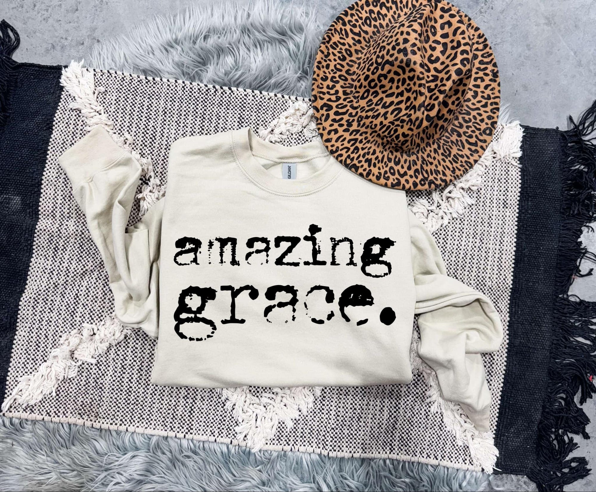 Black Distressed Amazing Grace Sand Sweatshirt