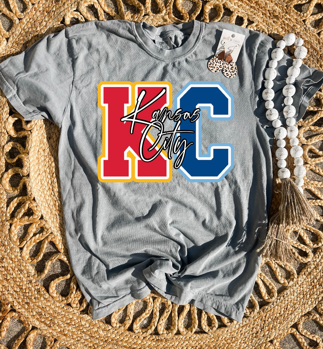 Red & Blue KC Block Kansas City Grey Tee