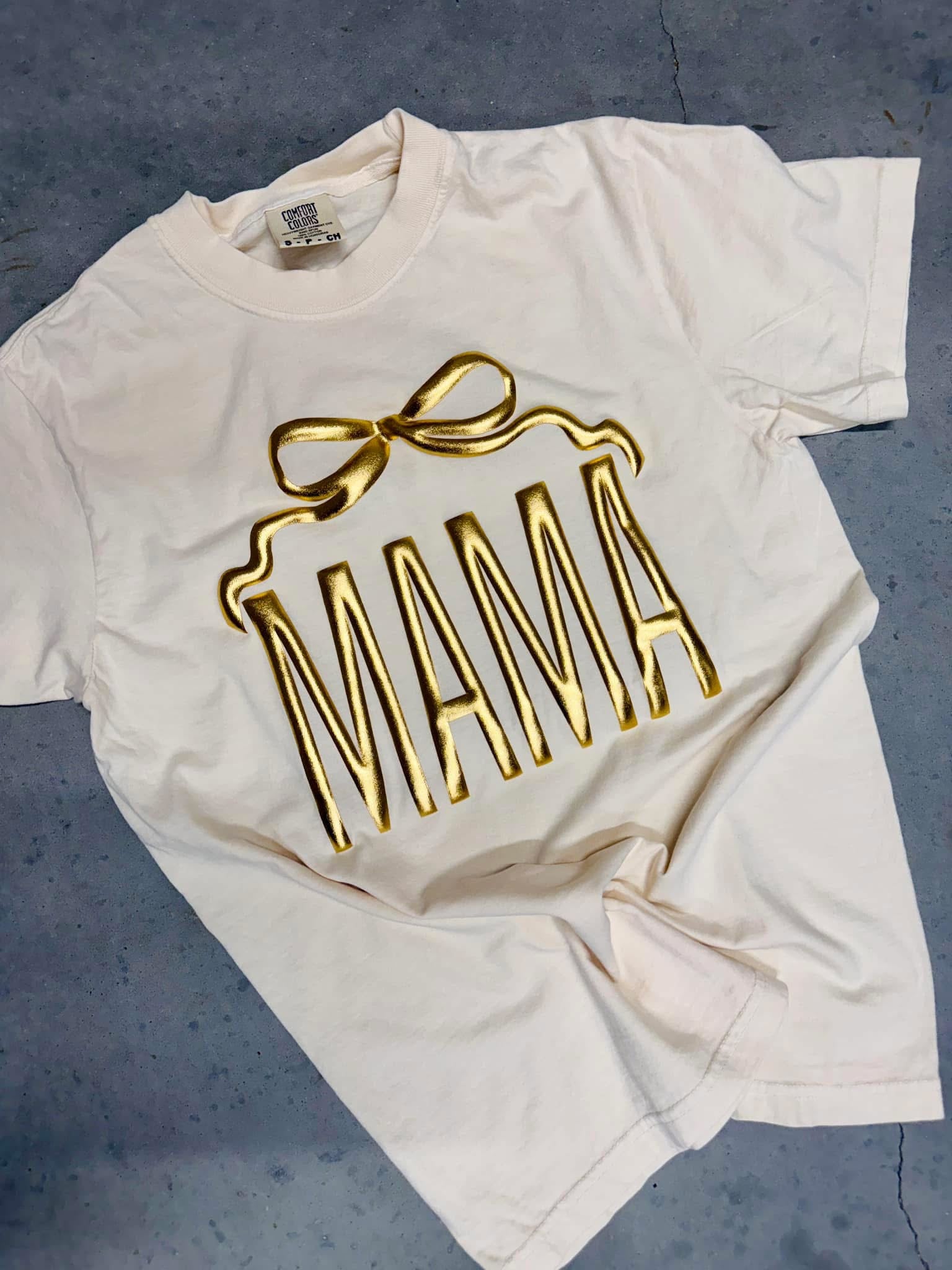 **PREORDER** Gold Puff Mama Bow Ivory Tee