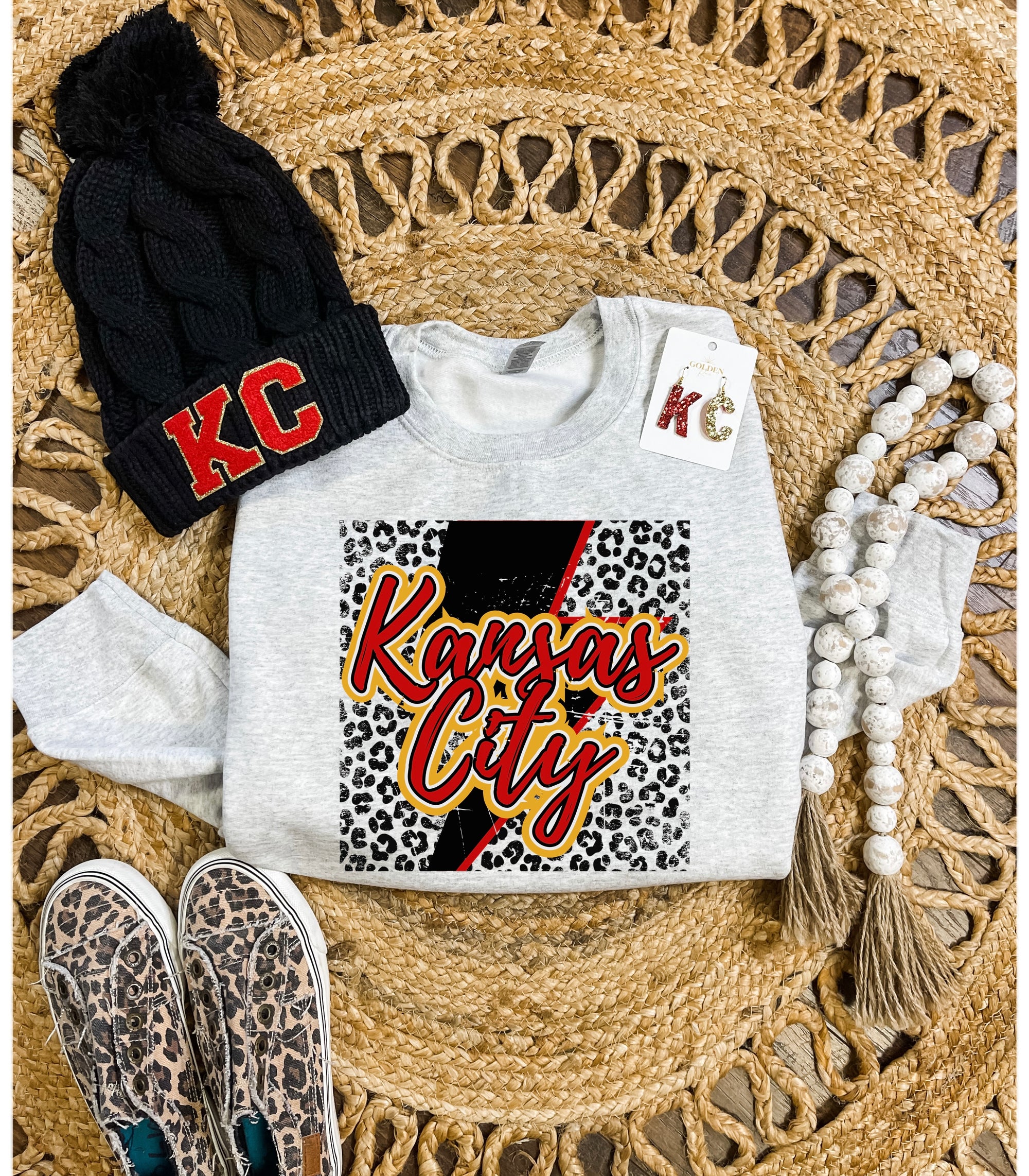 **Kansas City Leopard Square Lightening Bolt Ash Sweatshirt