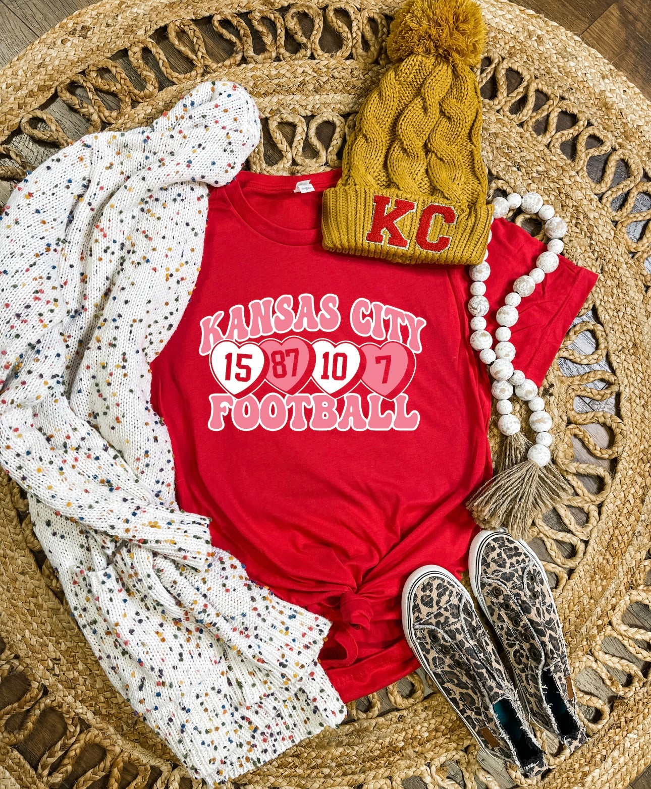 KC Football Heart Numbers Red Option