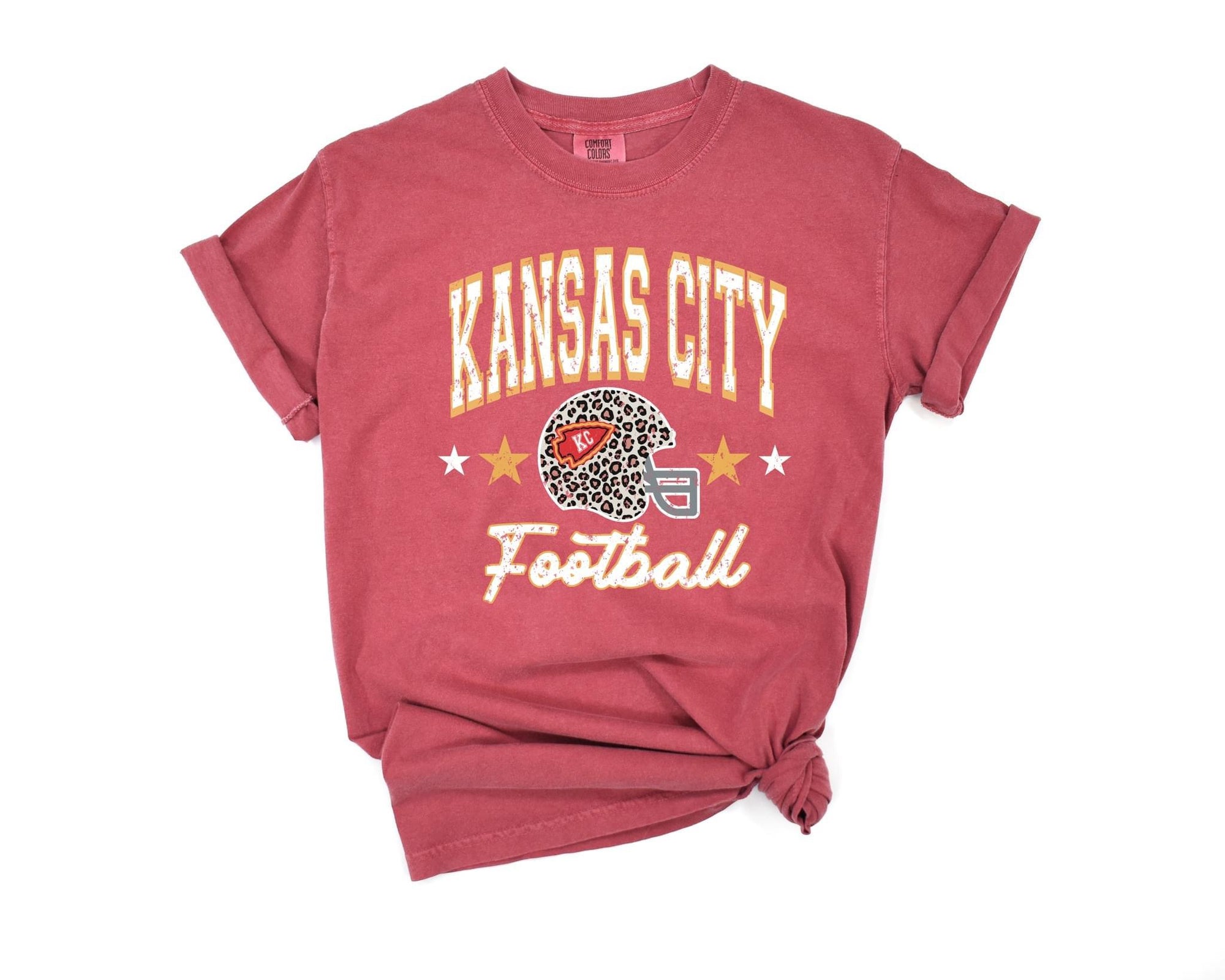 Kansas City Football Stars & Helmet Crimson Tee