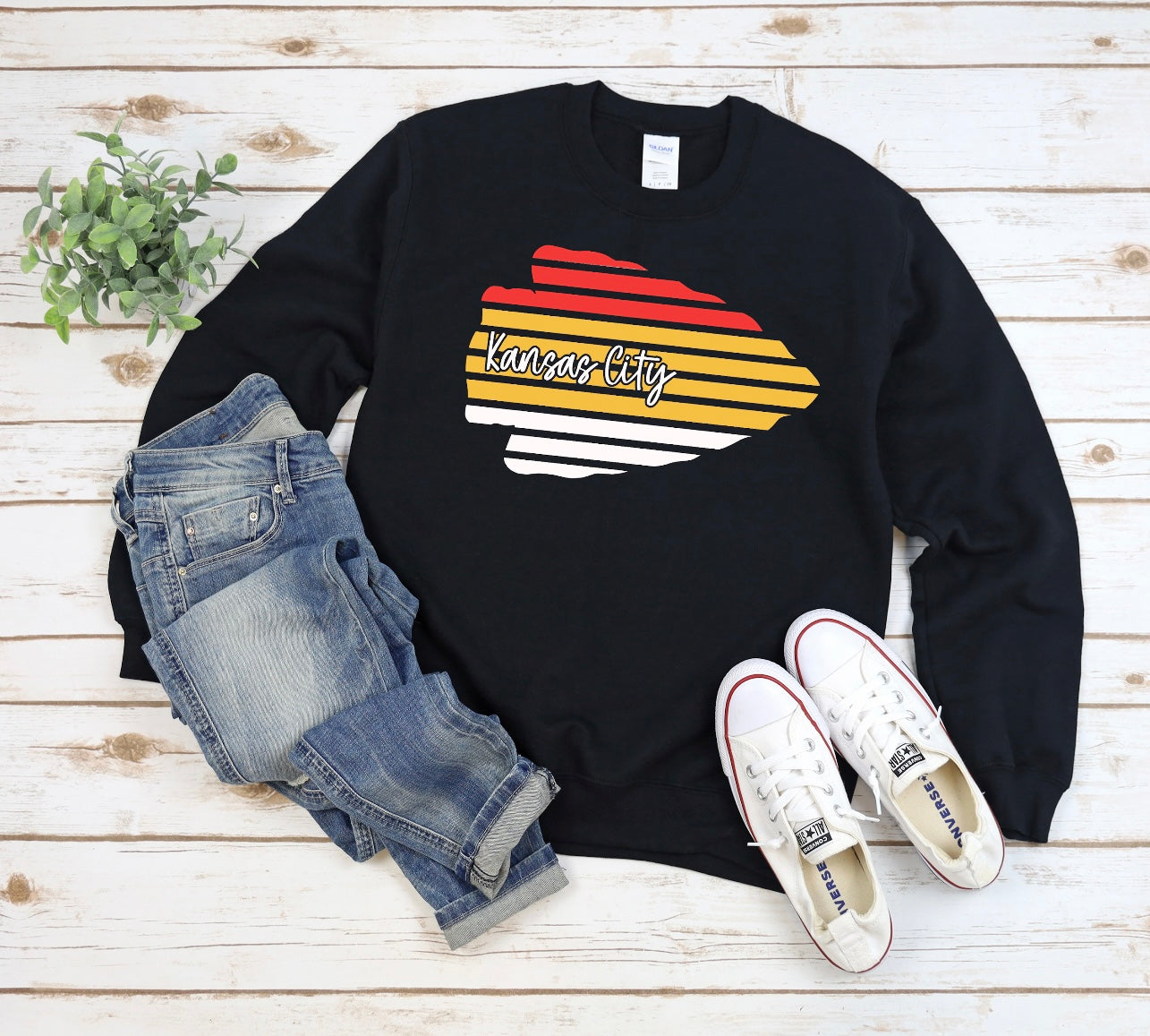 Red, Gold & White Striped Arrowhead Kansas City Black Sweatshirt