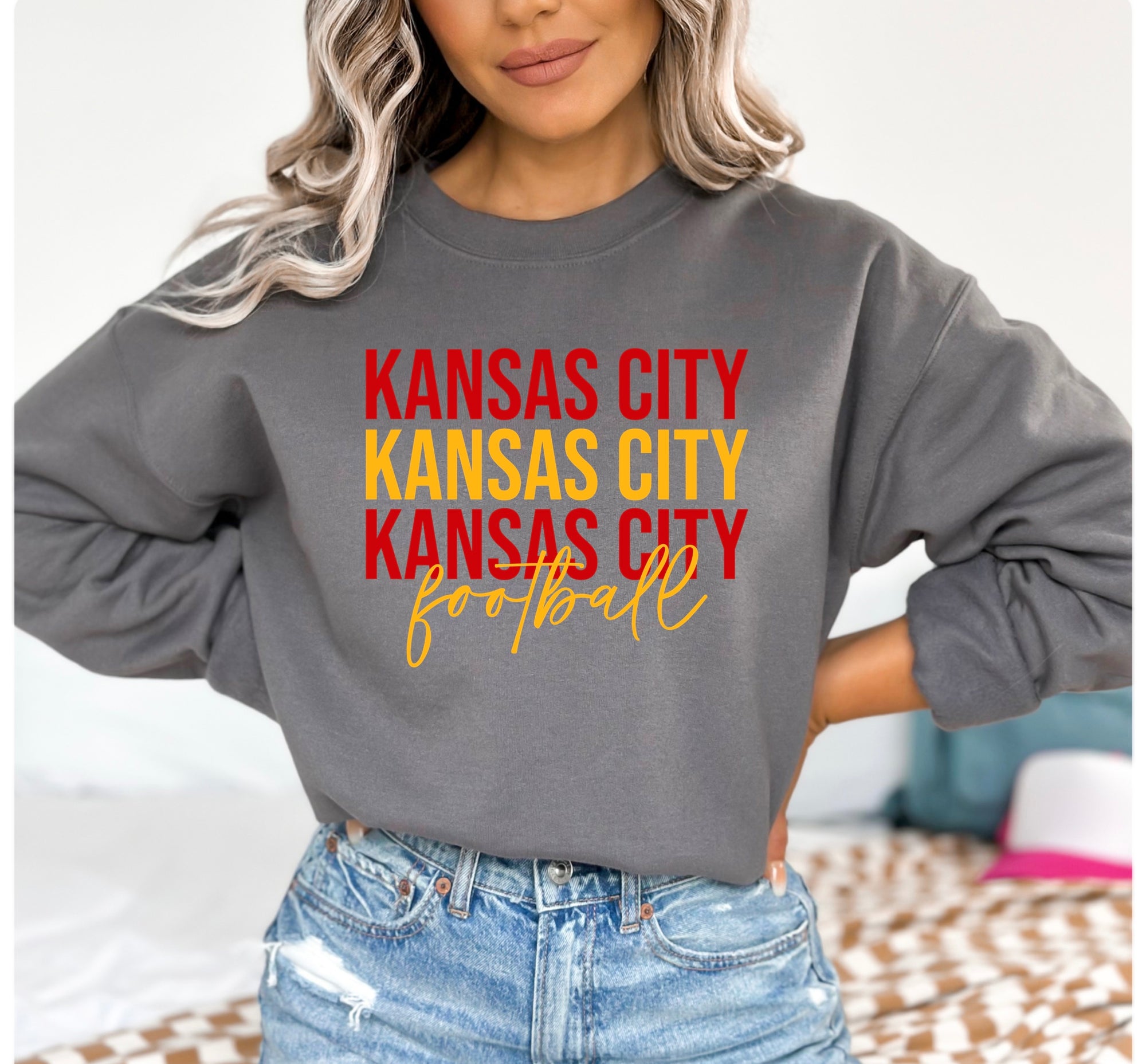 Red & Gold Kansas City Football Repeat Charcoal Sweatshirt