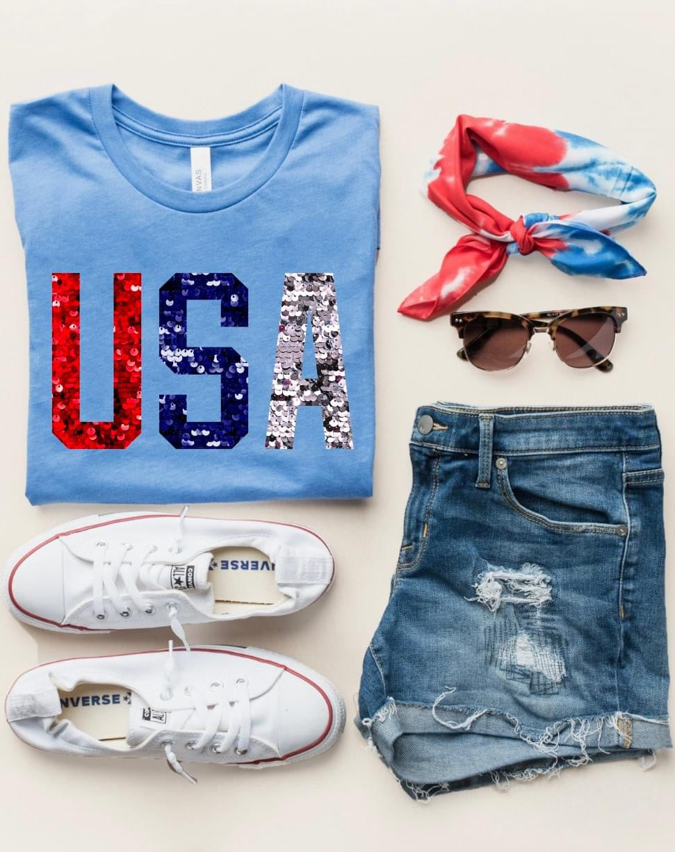 Red White & Blue USA Carolina Blue Tee