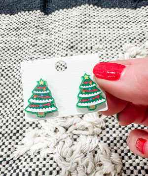 Acrylic Green Christmas Tree Ear Studs