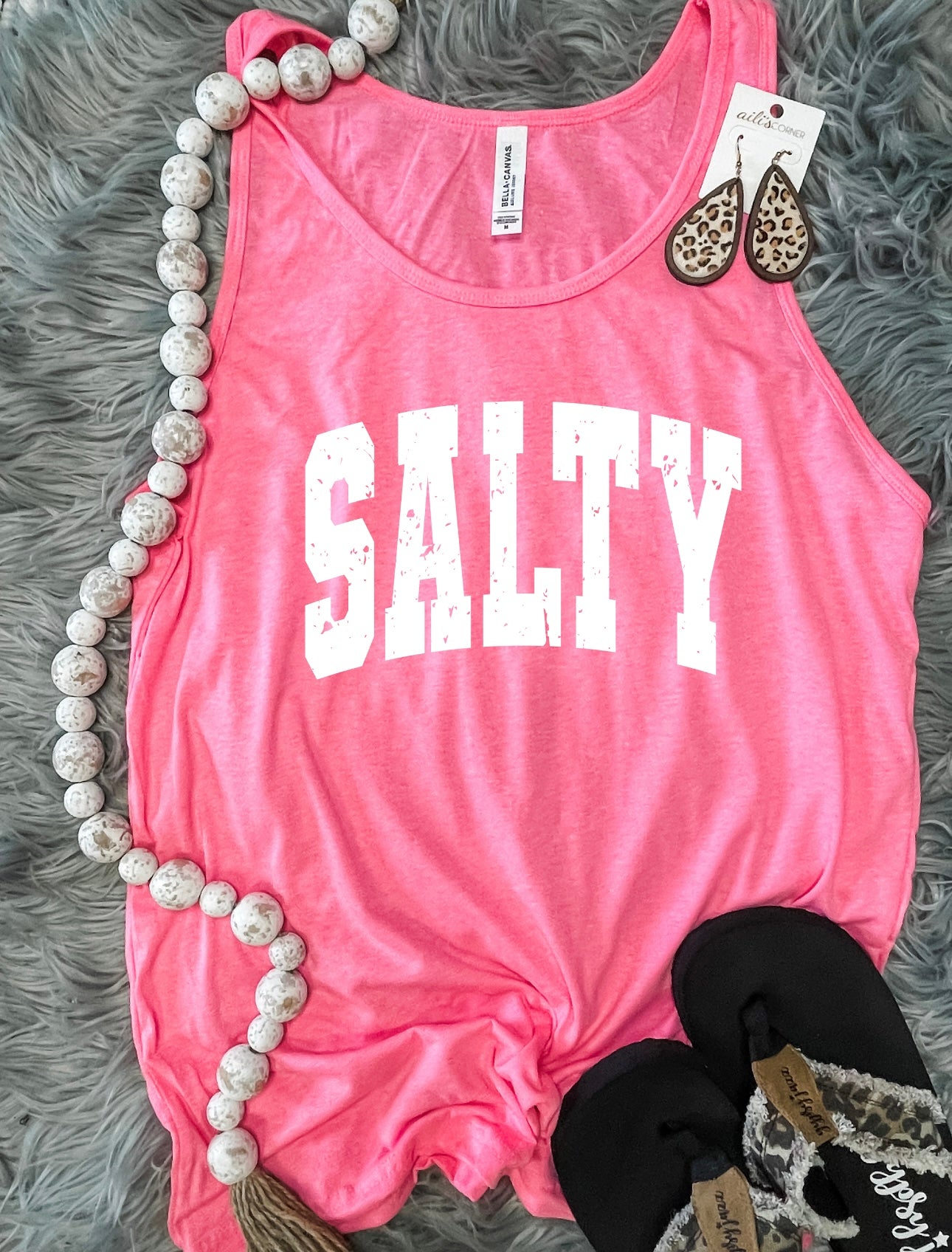 White Distressed Salty Pink Tank Top