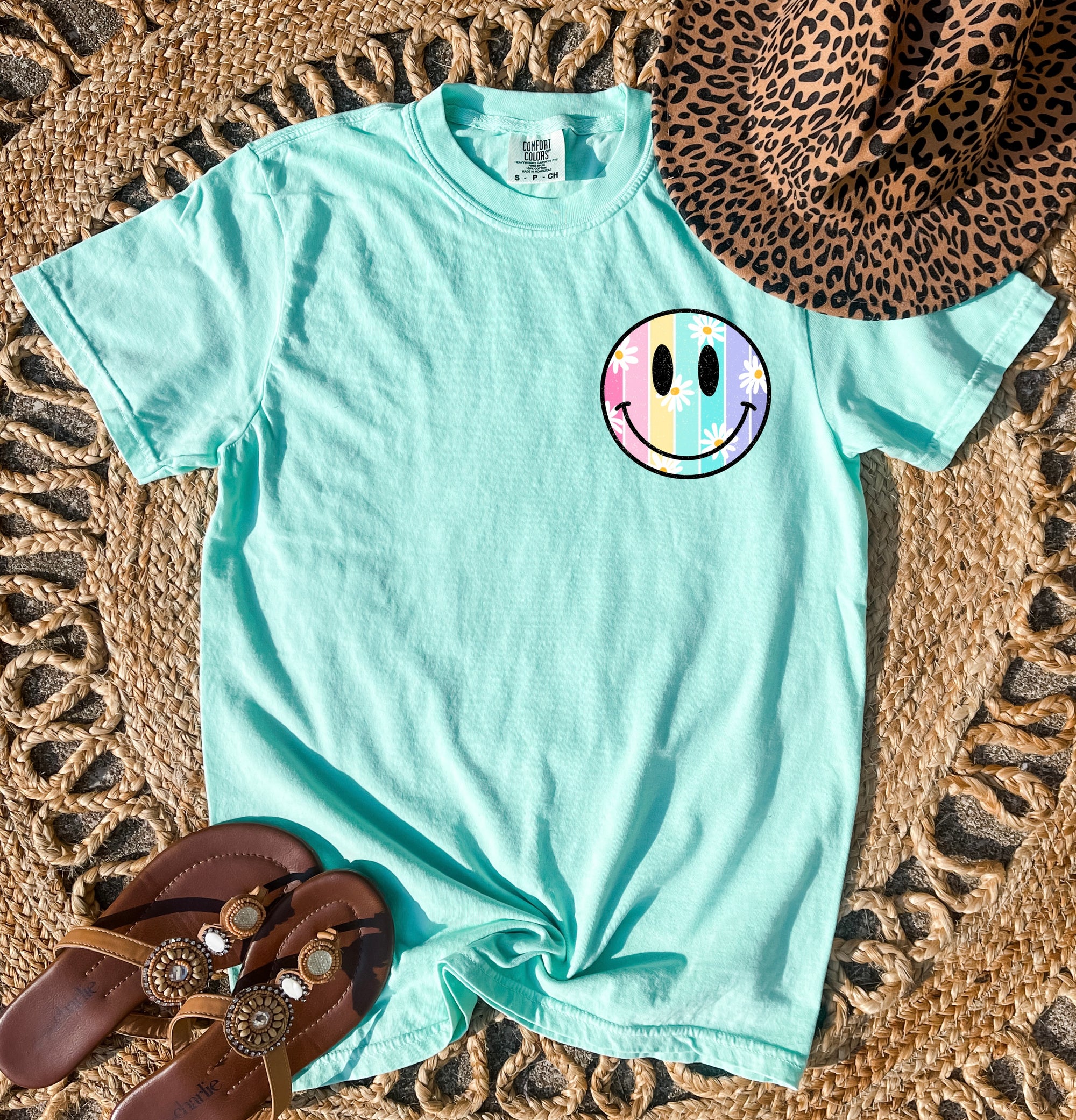 Pocket Rainbow Smiley Island Reef Tee