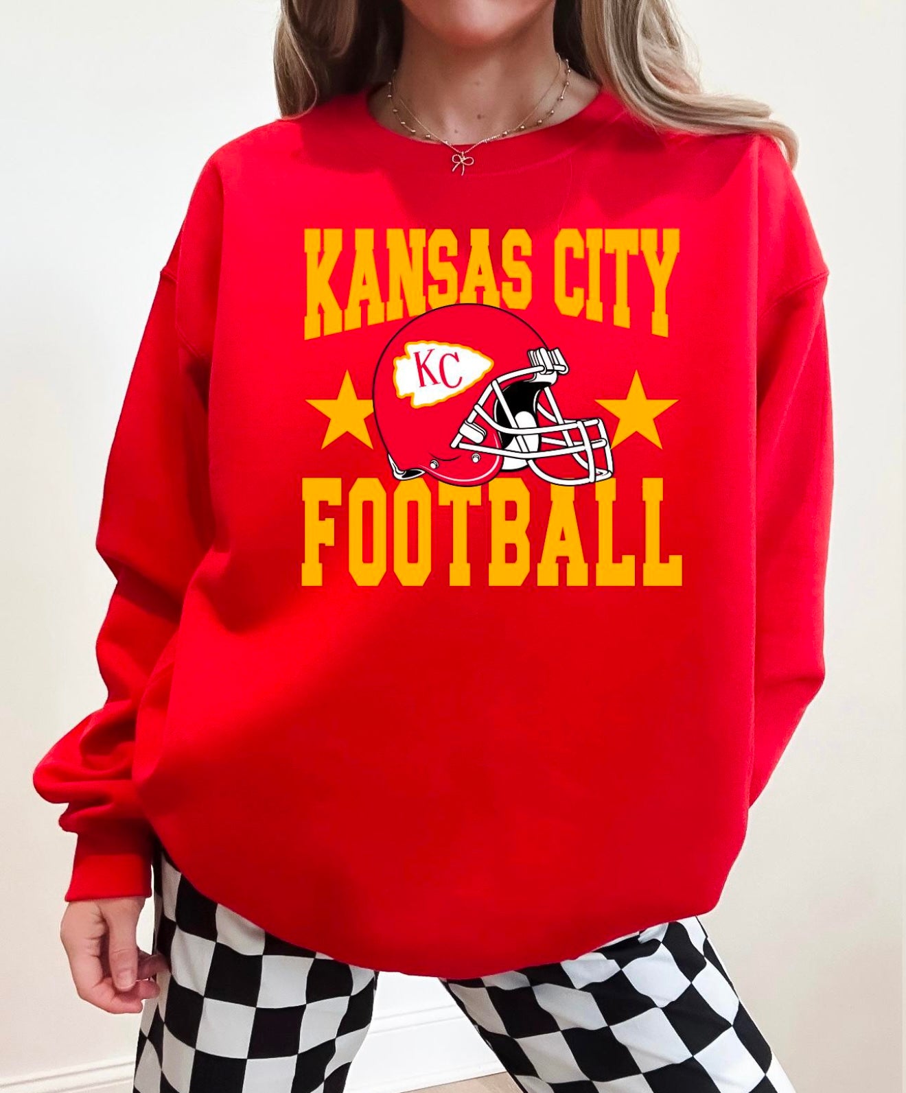 Double Star Gold Kansas City Football KC Helmet Red Sweatshirt