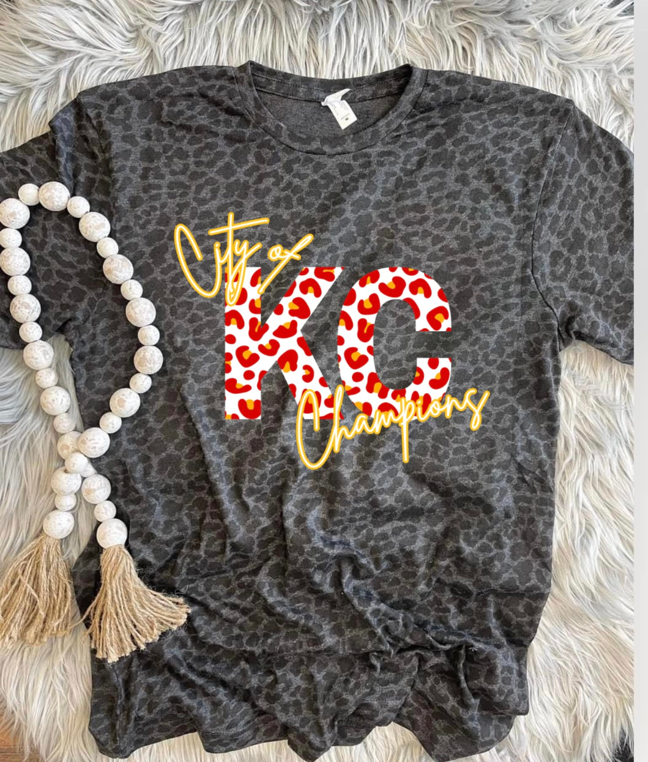 City Of KC Red Leopard Champions Black Leopard Tee