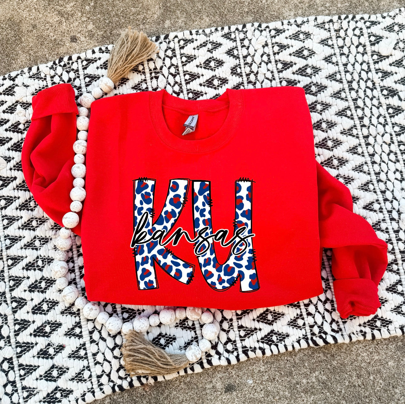 Red & Blue Leopard KU Red Sweatshirt