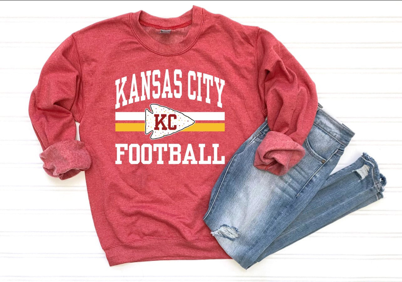 **HALFTIME DEAL** Starred KC Arrowhead Footbal Heather Red Sweatshirt