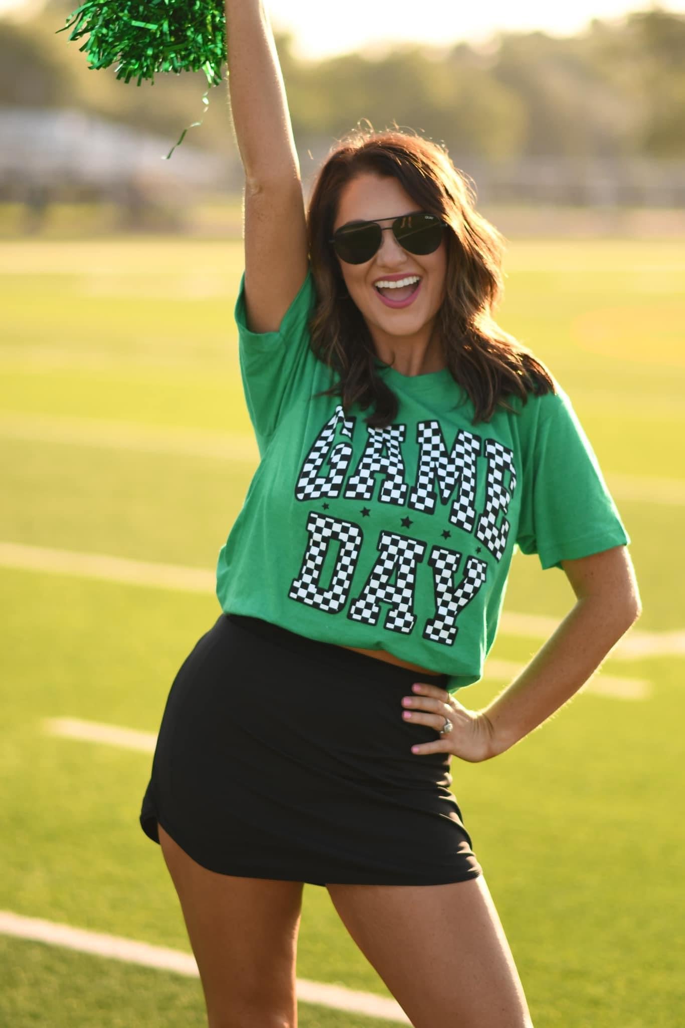 Checkered Game Day Kelly Green Tee