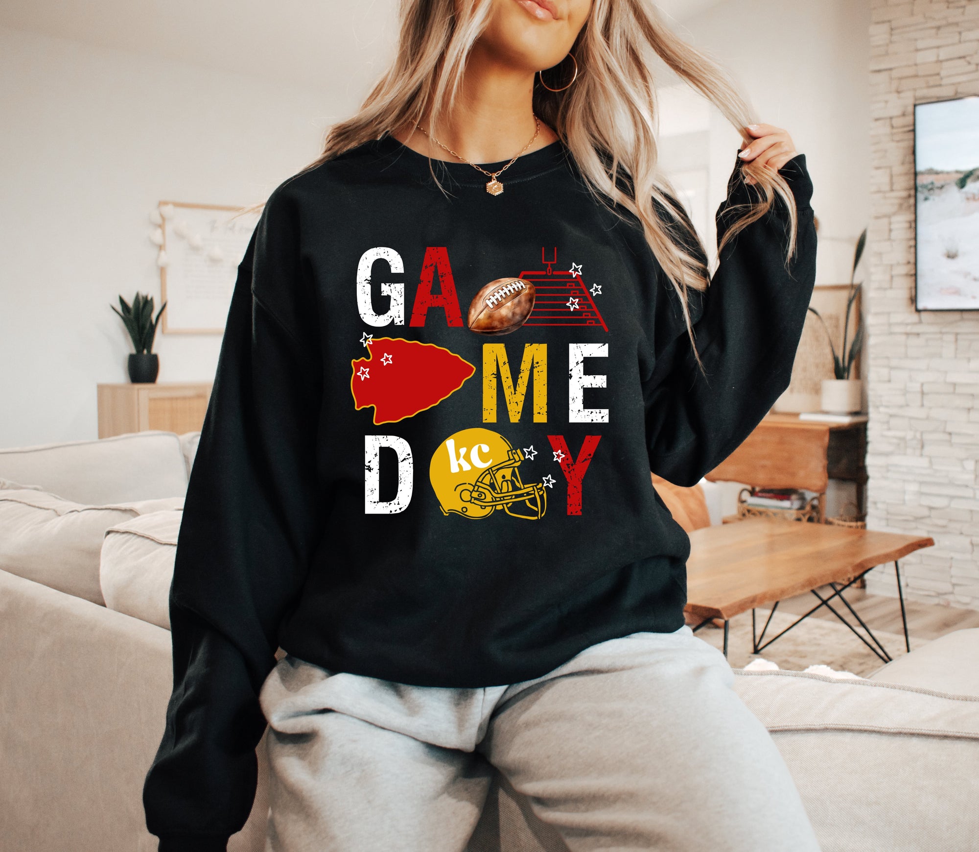 **HALFTIME DEAL** Game Day Football Helmet Arrowhead Collage Black Sweatshirt