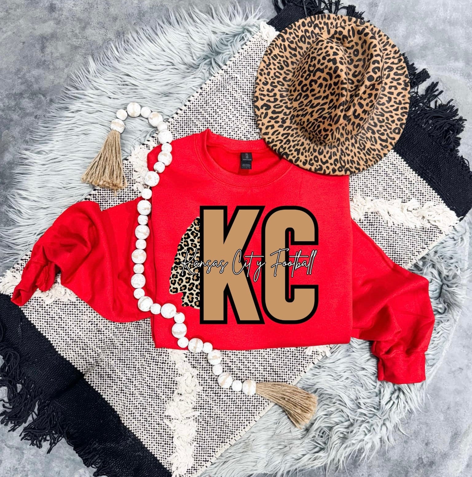 **DEAL OF THE DAY** Vertical Leopard Arrowhead Natural KC Football Red Sweatshirt