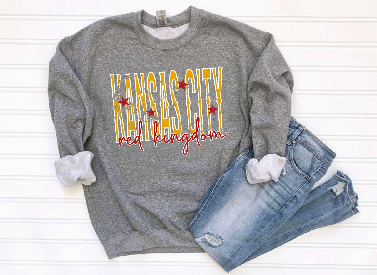 **HALFTIME DEAL** Distressed Gold Kansas City Star Red Kingdom Heather Graphite Sweatshirt