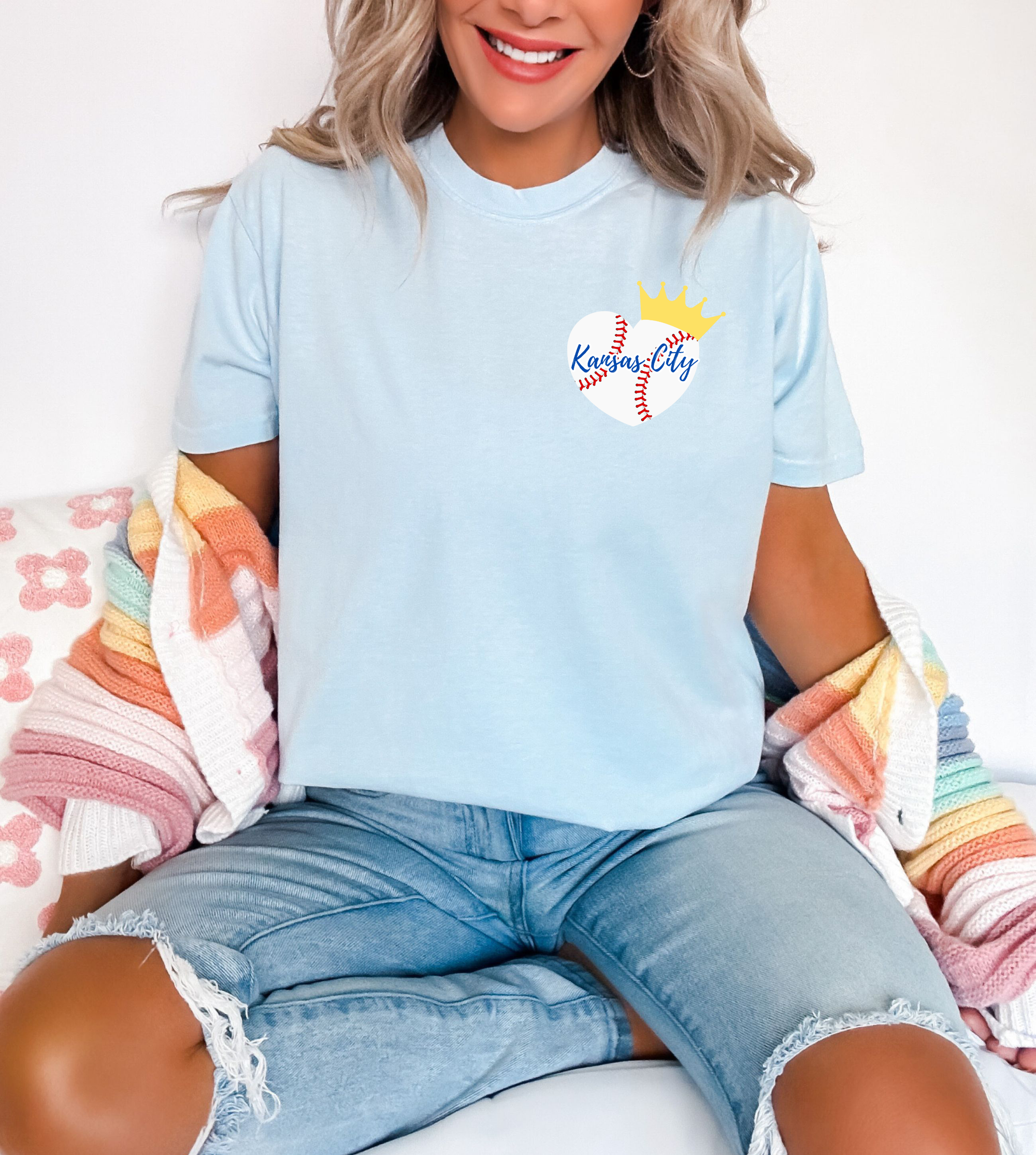 Left Chest Heart Crown Chambray Tee