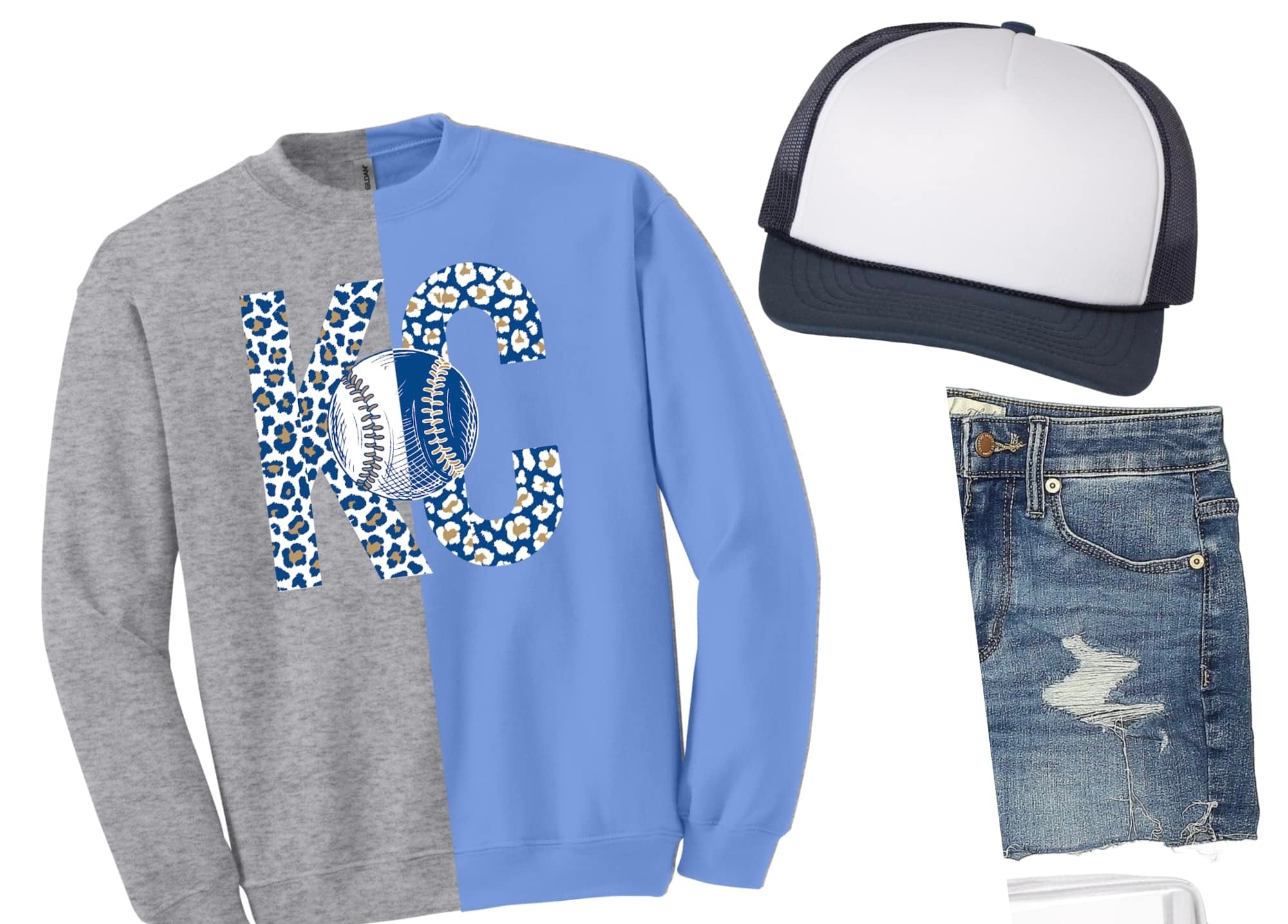 **PREORDER** Blue Leopard KC Baseball Sports Grey/Light Blue Split Sweatshirt