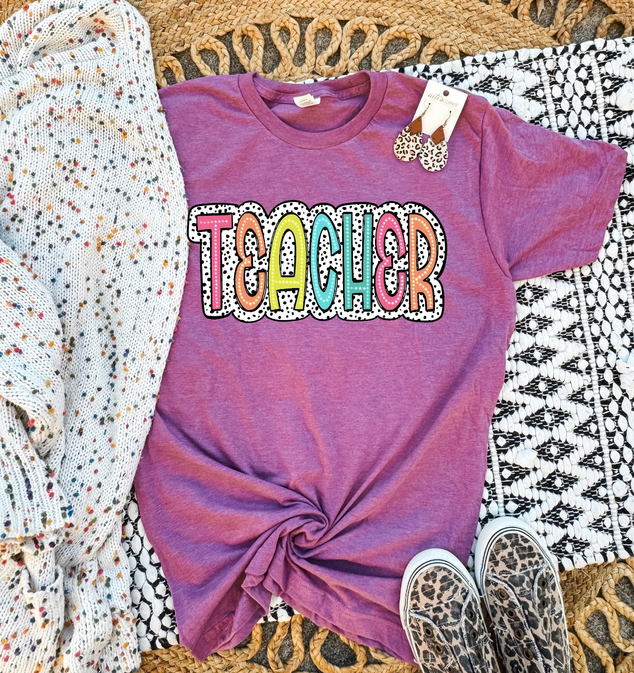 Doodle Teacher Dalmatian Heather Cassis Tee