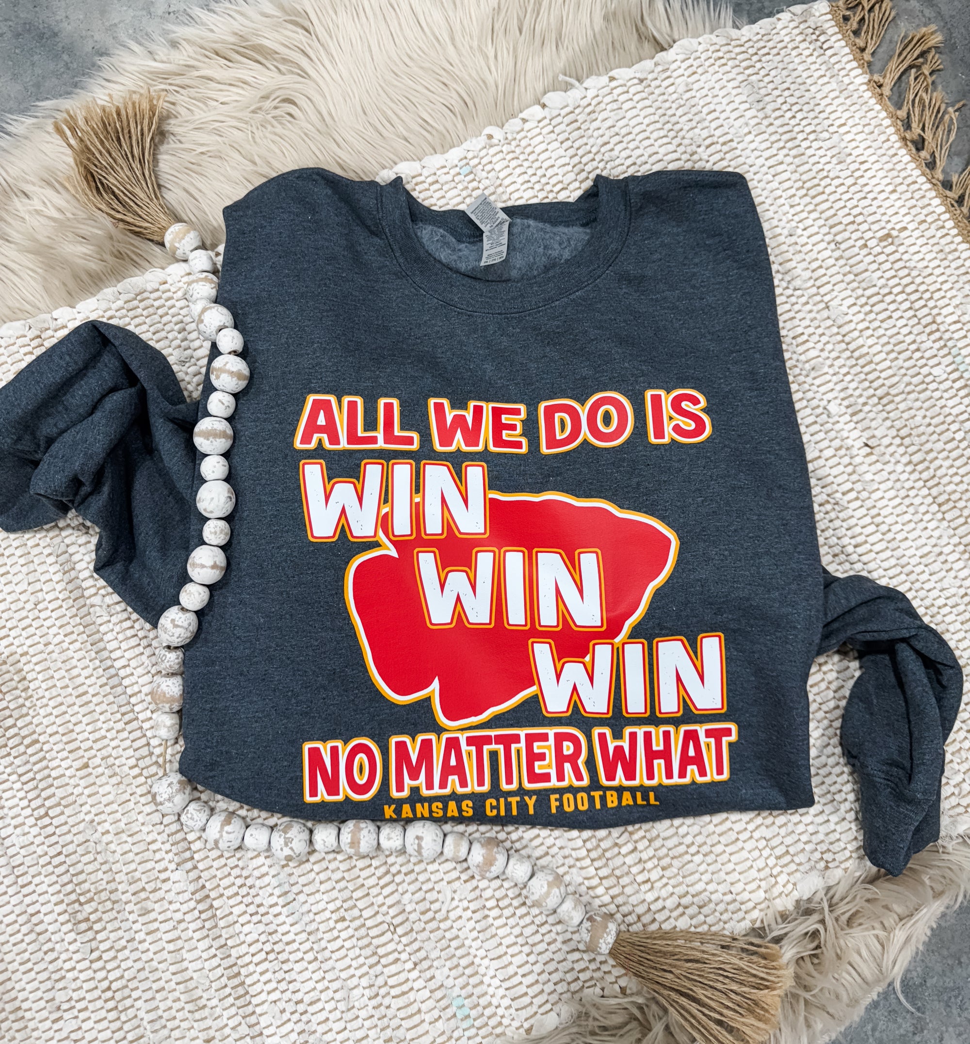 **READY TO SHIP** All We Do Is Win Win Win Diagonal Dark Heather Sweatshirt